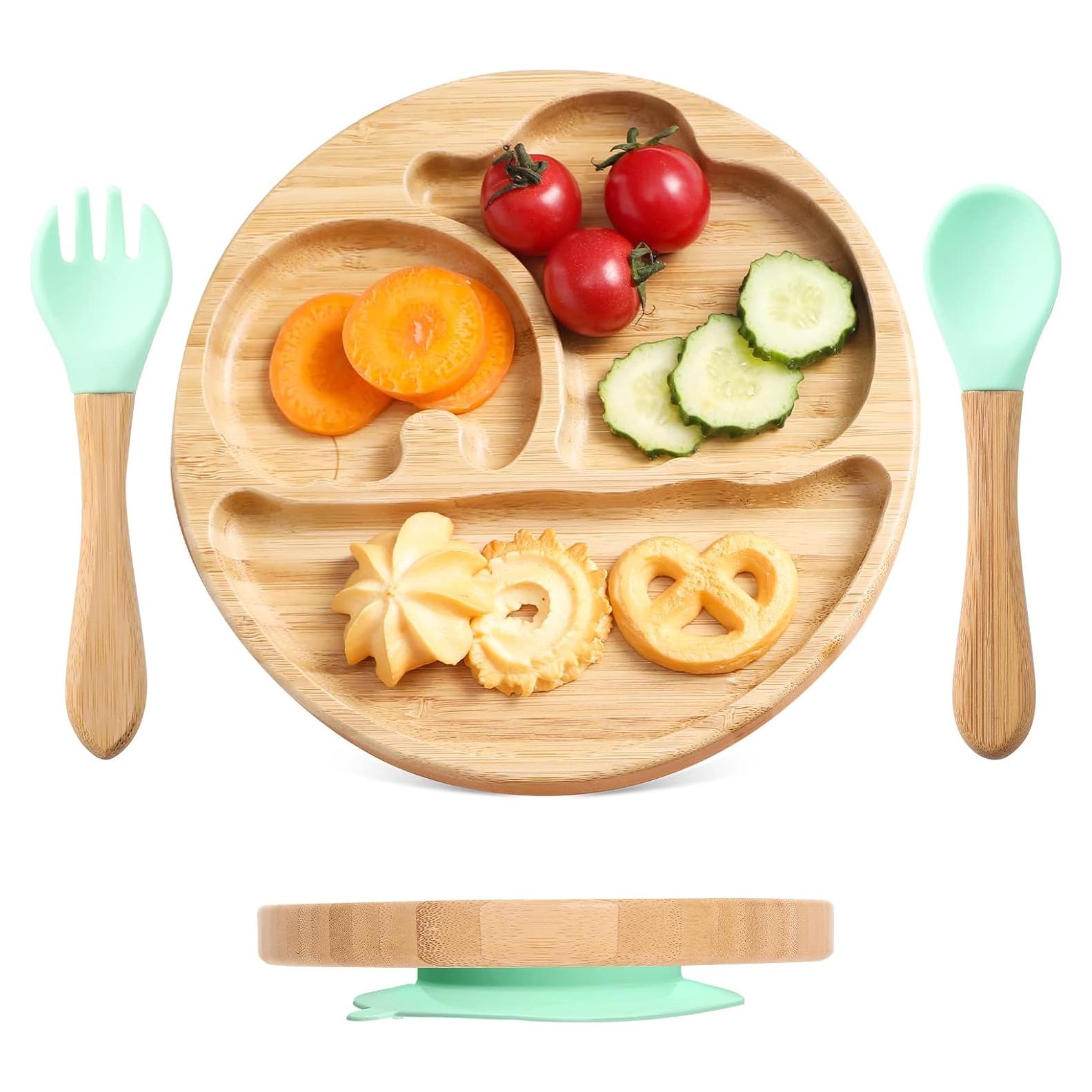 Plato de Bambú Dividido Let's Make con Utensilios para Bebés