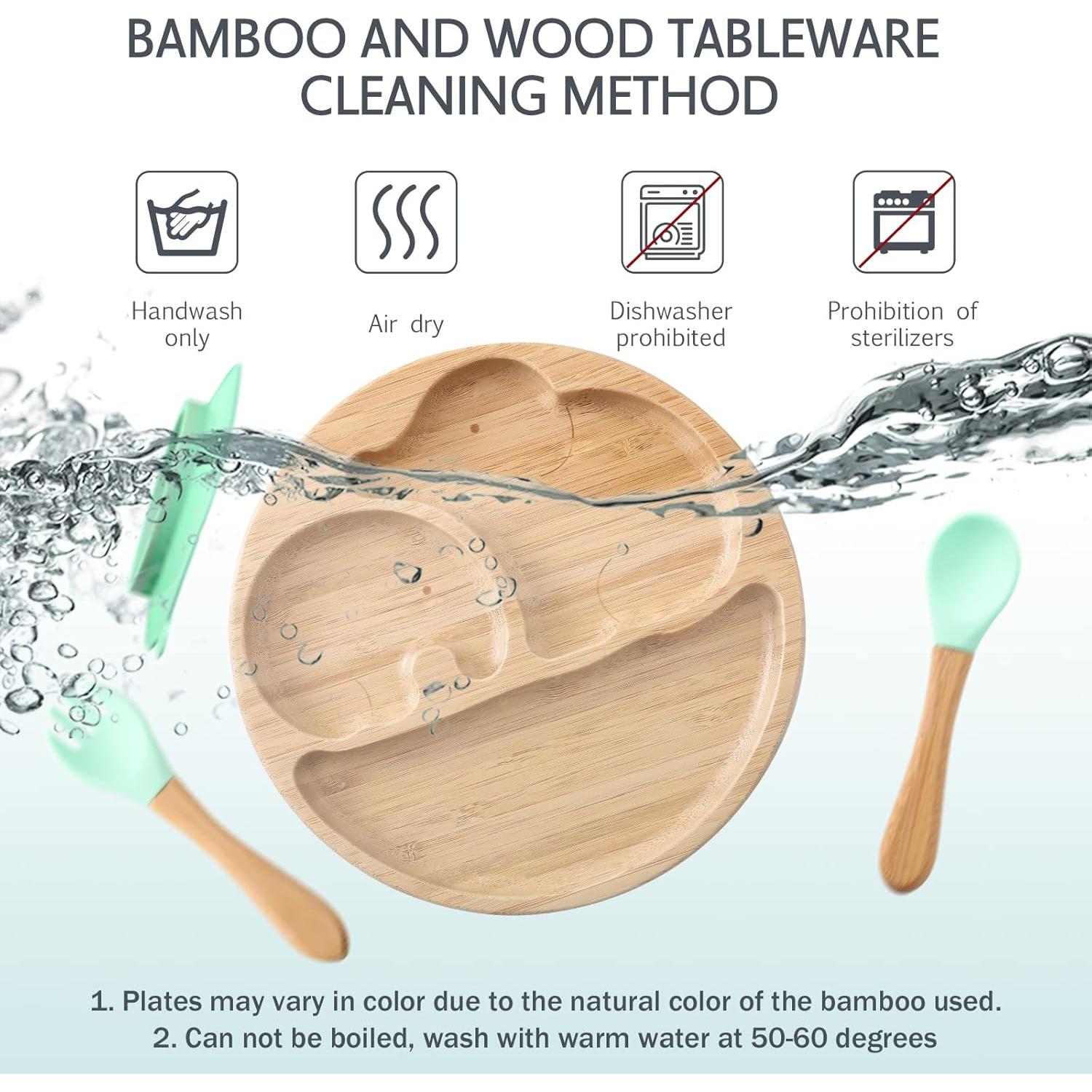 Plato de Bambú Dividido Let's Make con Utensilios para Bebés