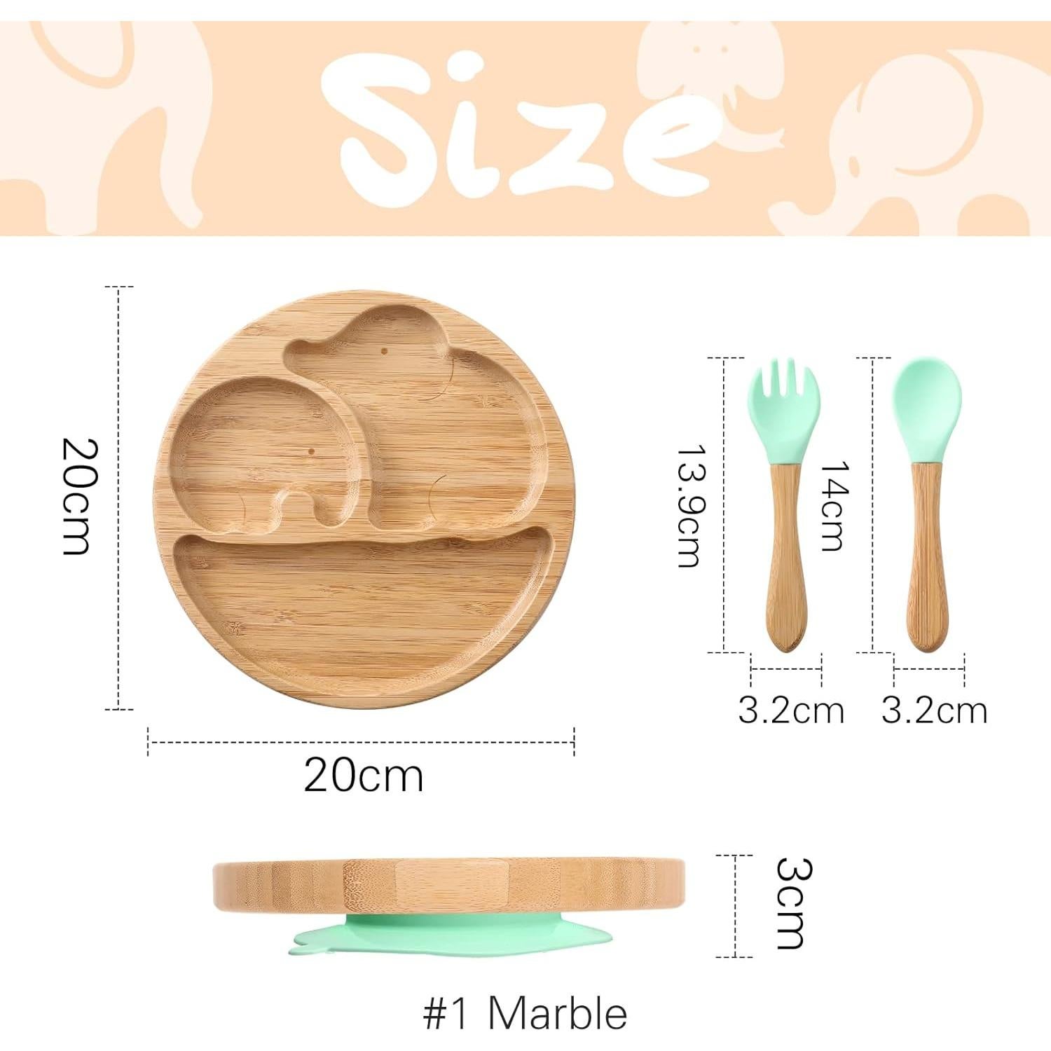 Plato de Bambú Dividido Let's Make con Utensilios para Bebés