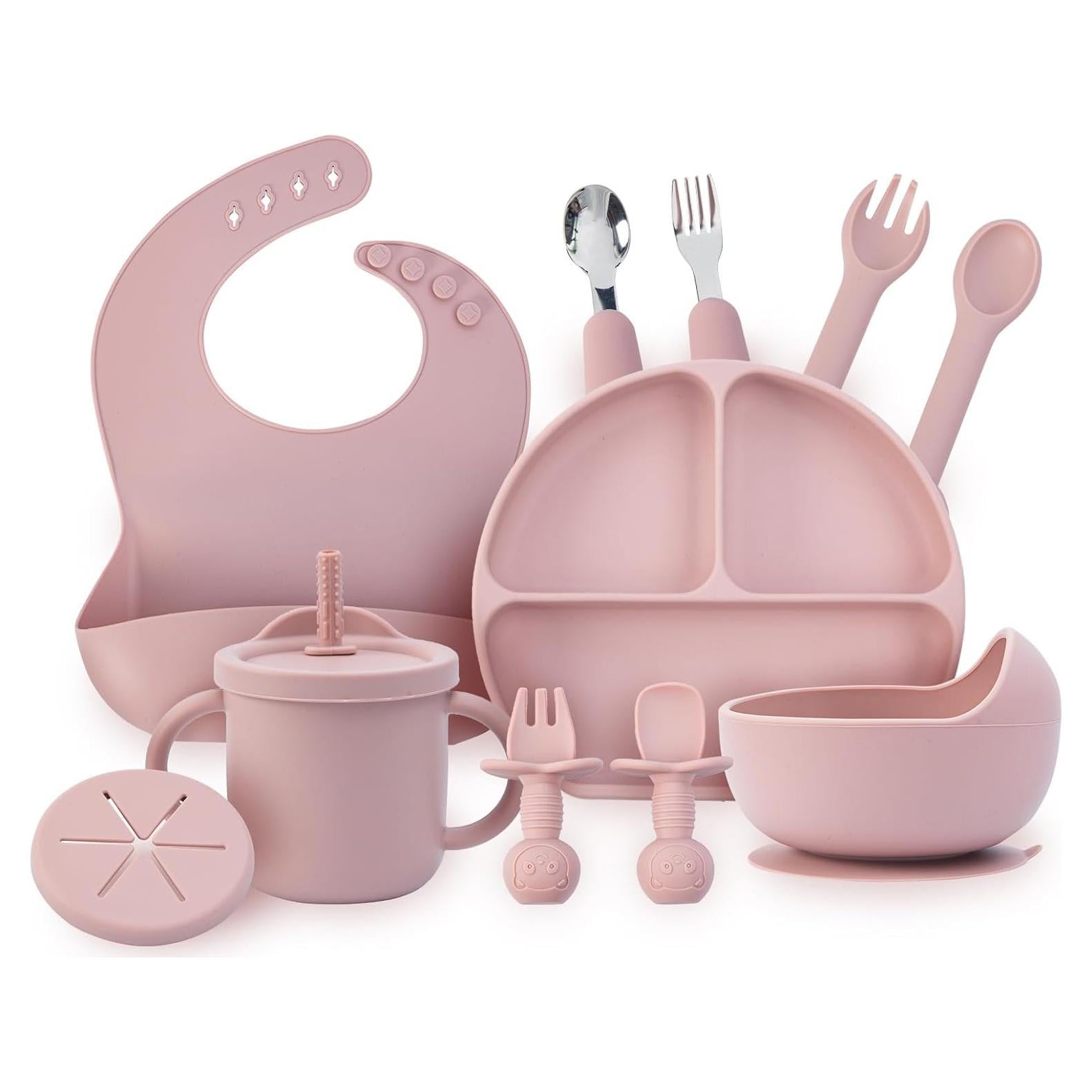 Juego de Alimentación para Bebés MBQMBSS 13 Piezas Silicona Rosa