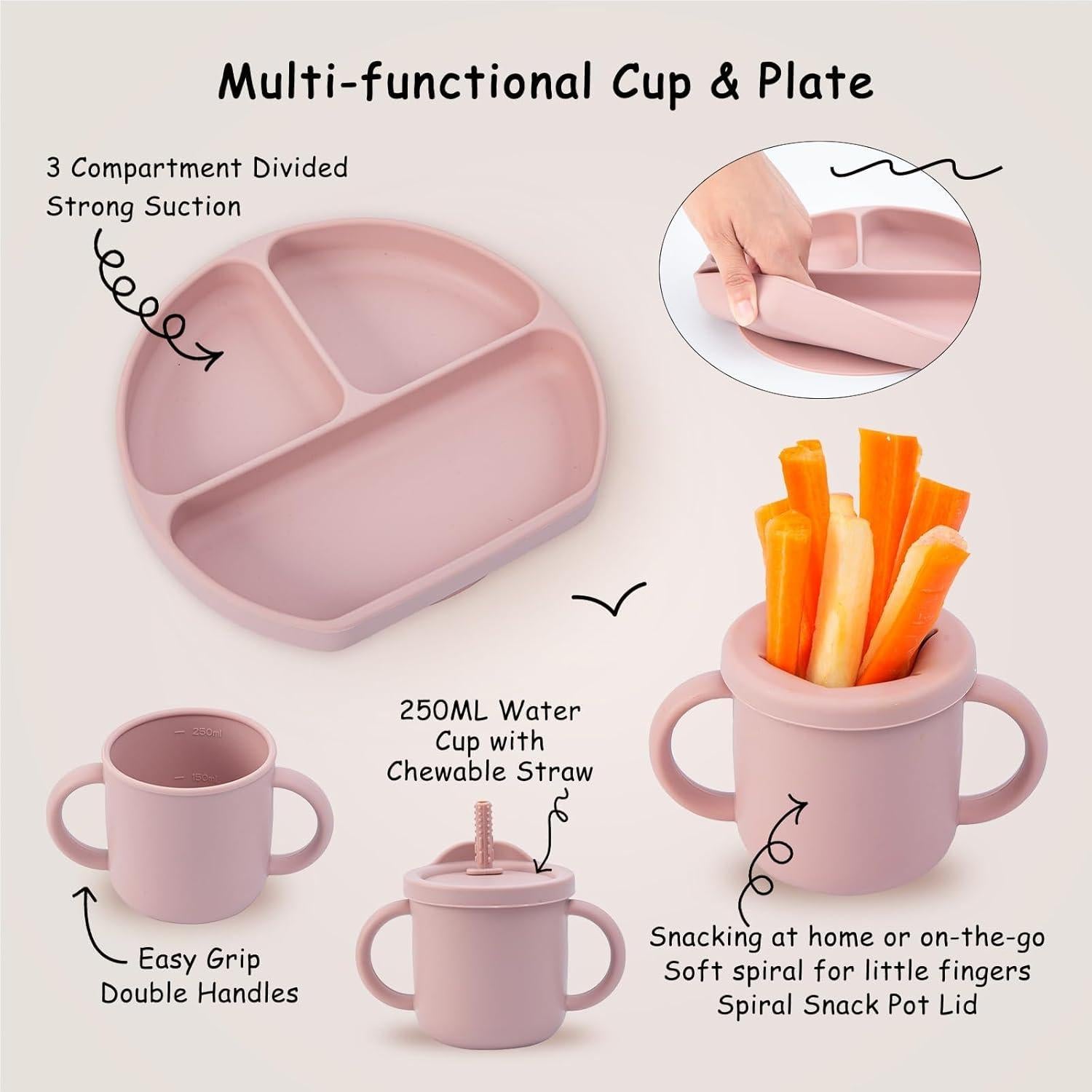 Juego de Alimentación para Bebés MBQMBSS 13 Piezas Silicona Rosa