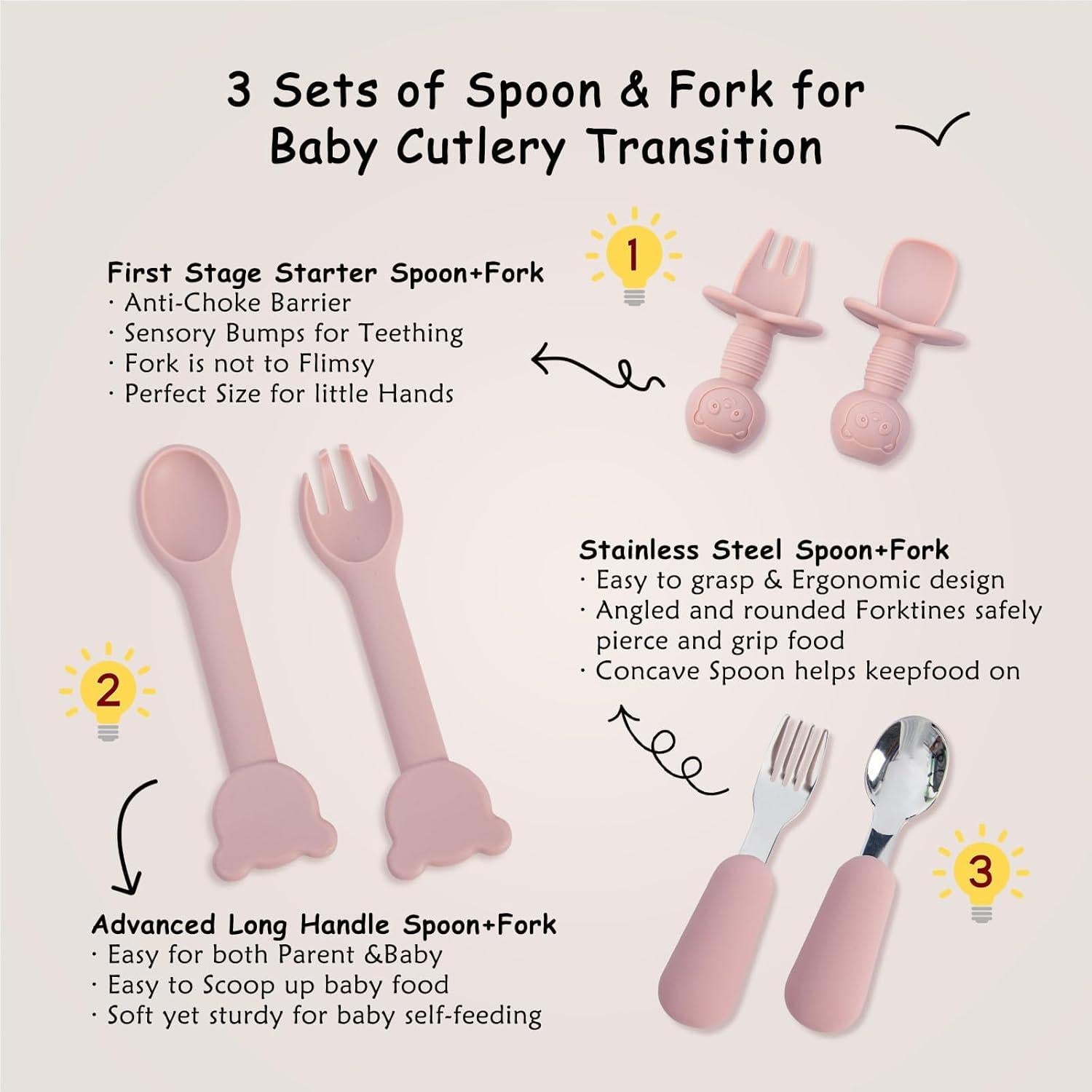 Juego de Alimentación para Bebés MBQMBSS 13 Piezas Silicona Rosa