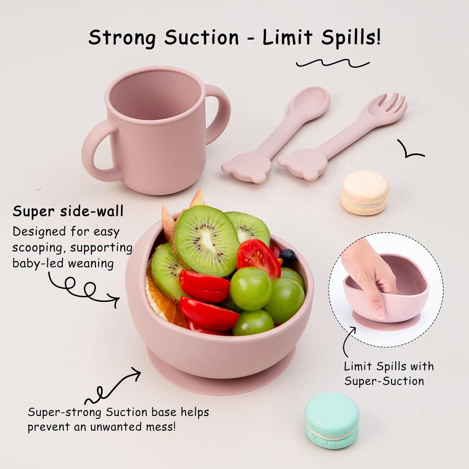 Juego de Alimentación para Bebés MBQMBSS 13 Piezas Silicona Rosa