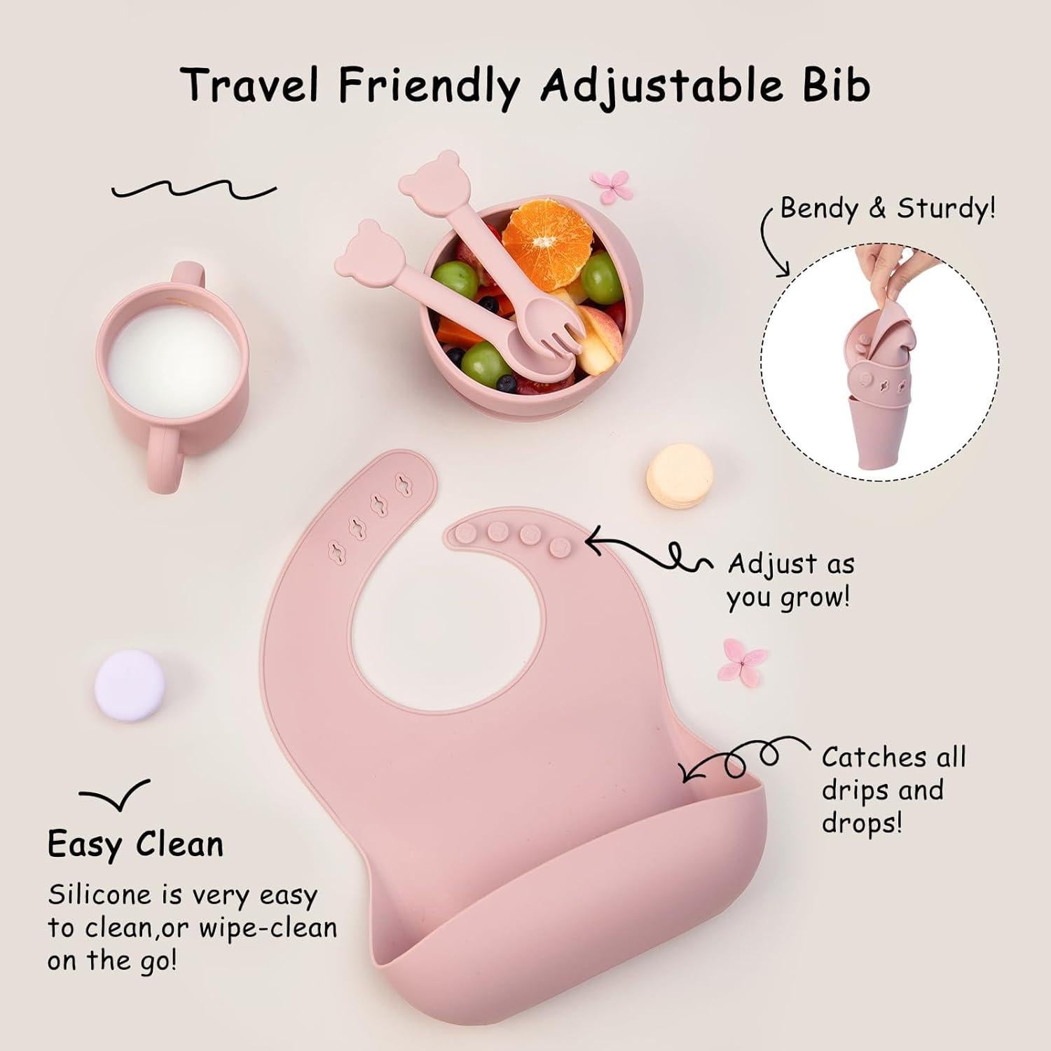 Juego de Alimentación para Bebés MBQMBSS 13 Piezas Silicona Rosa