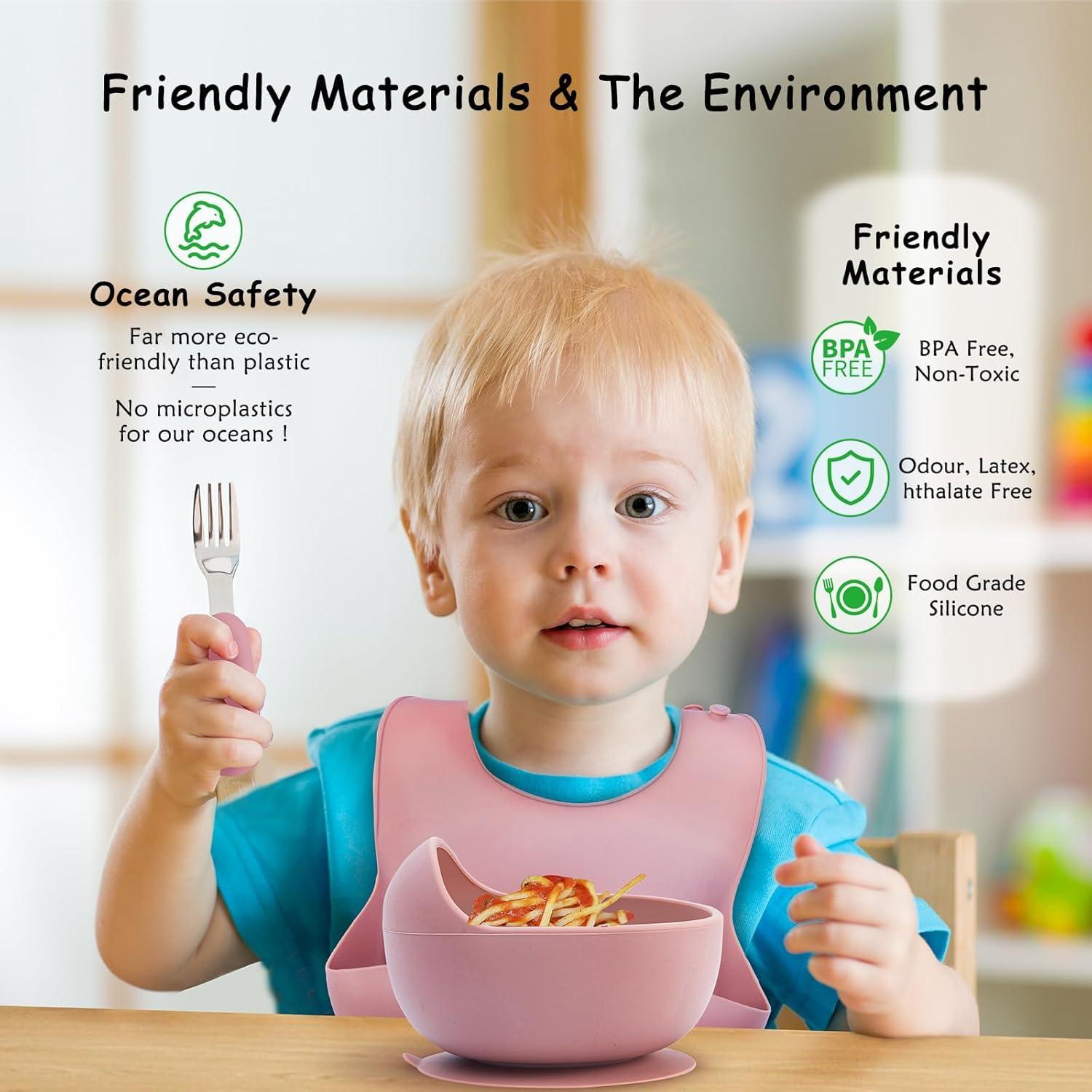 Juego de Alimentación para Bebés MBQMBSS 13 Piezas Silicona Rosa