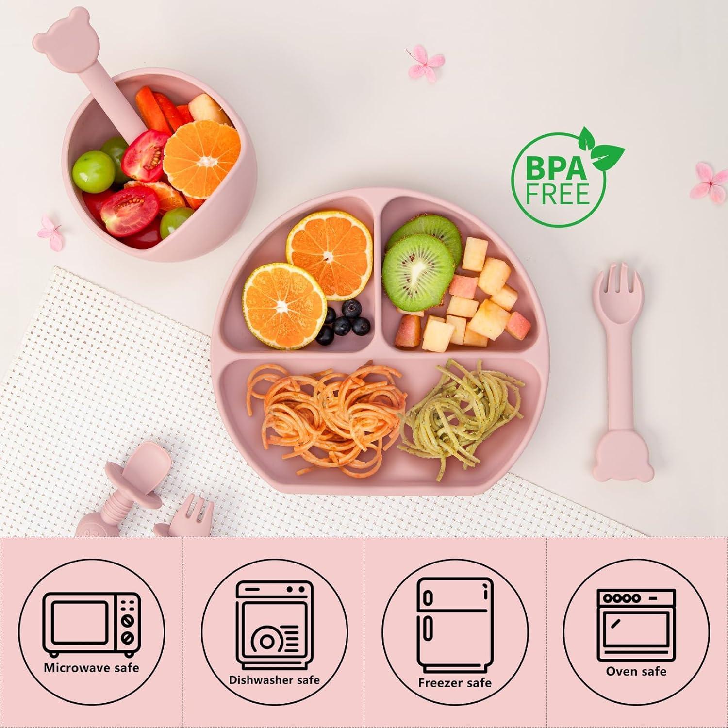 Juego de Alimentación para Bebés MBQMBSS 13 Piezas Silicona Rosa
