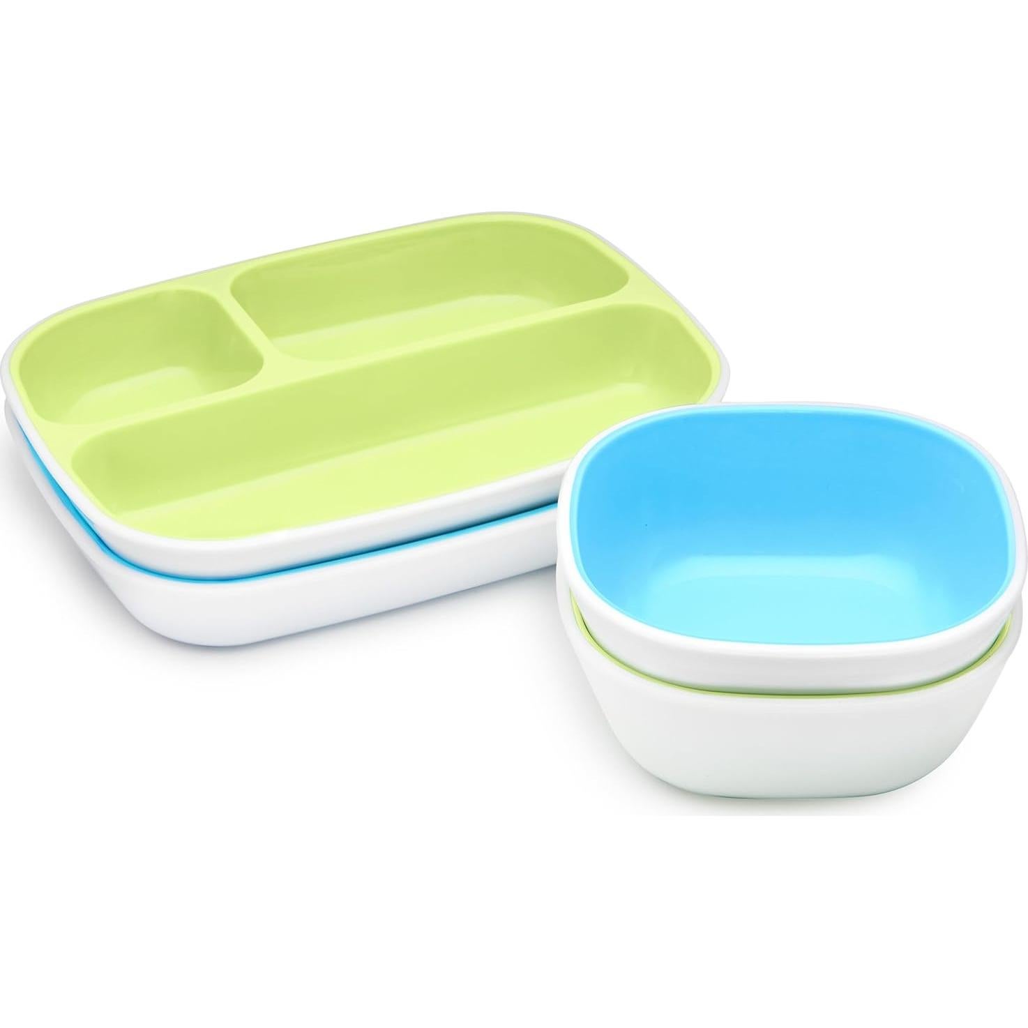 Juego de Platos y Cuencos Divididos Munchkin 4 Piezas Azul Verde