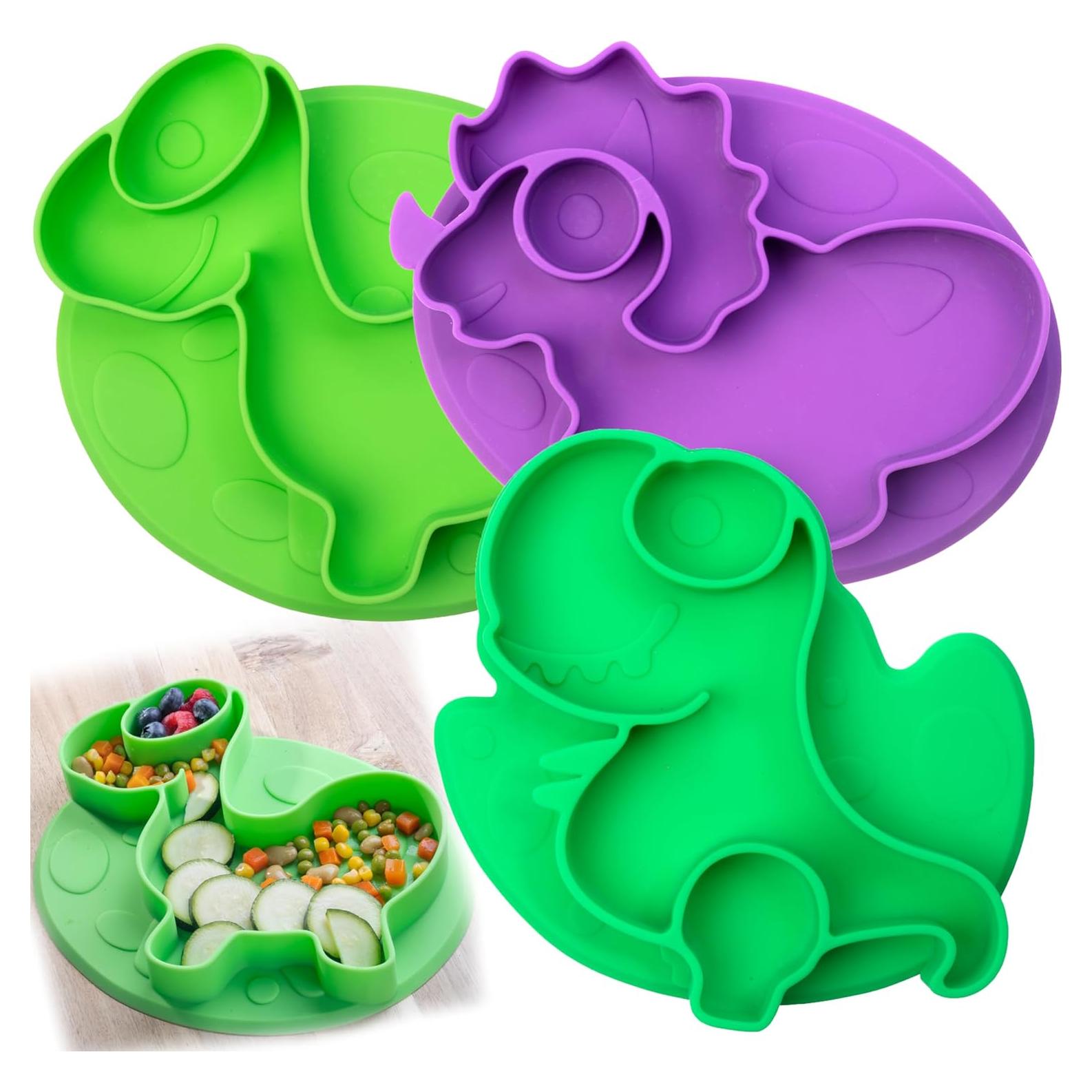Platos de Silicona Antideslizantes Bentology - 3 Unidades Dinosaurio
