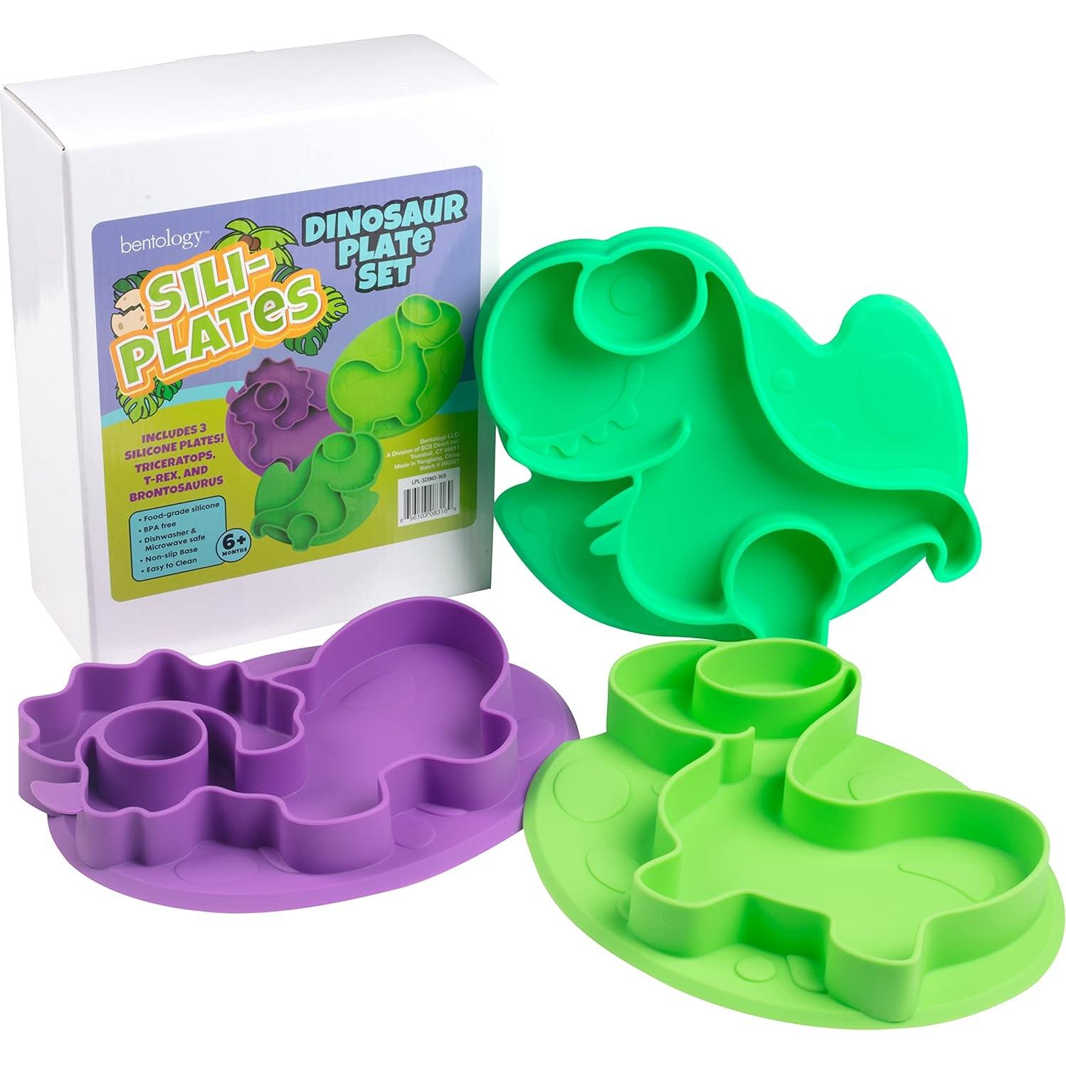 Platos de Silicona Antideslizantes Bentology - 3 Unidades Dinosaurio