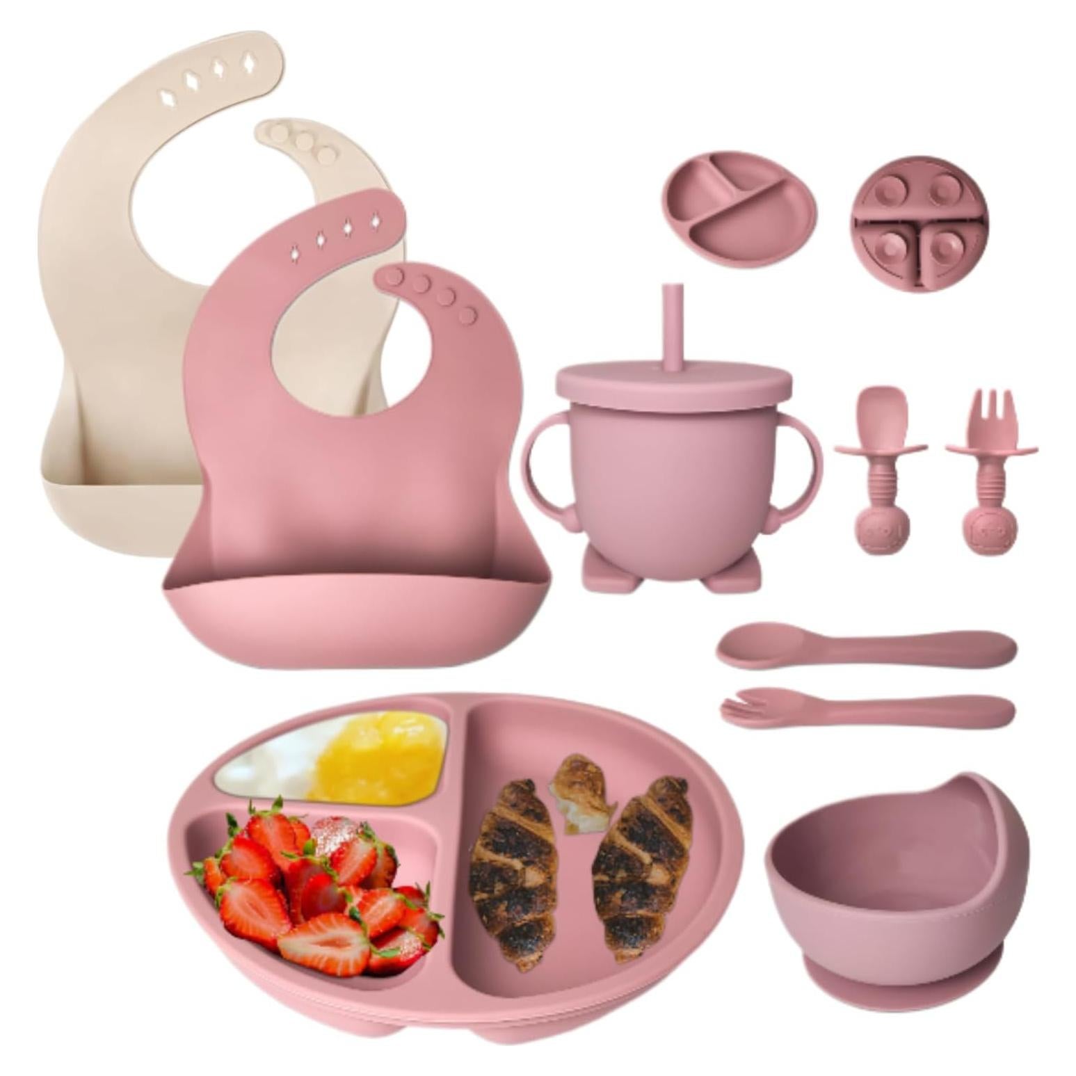Set de Alimentación para Bebés Rosa - 10 Piezas Silicona