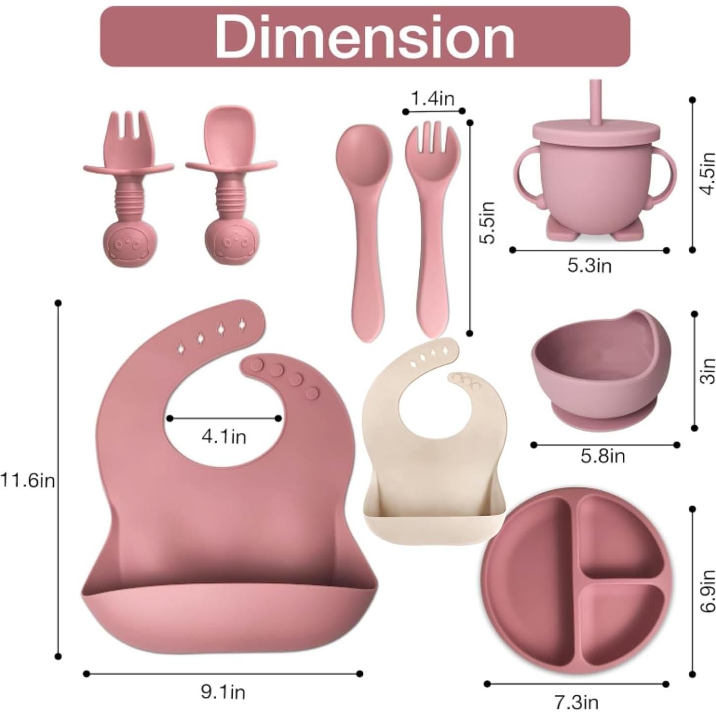 Set de Alimentación para Bebés Rosa - 10 Piezas Silicona