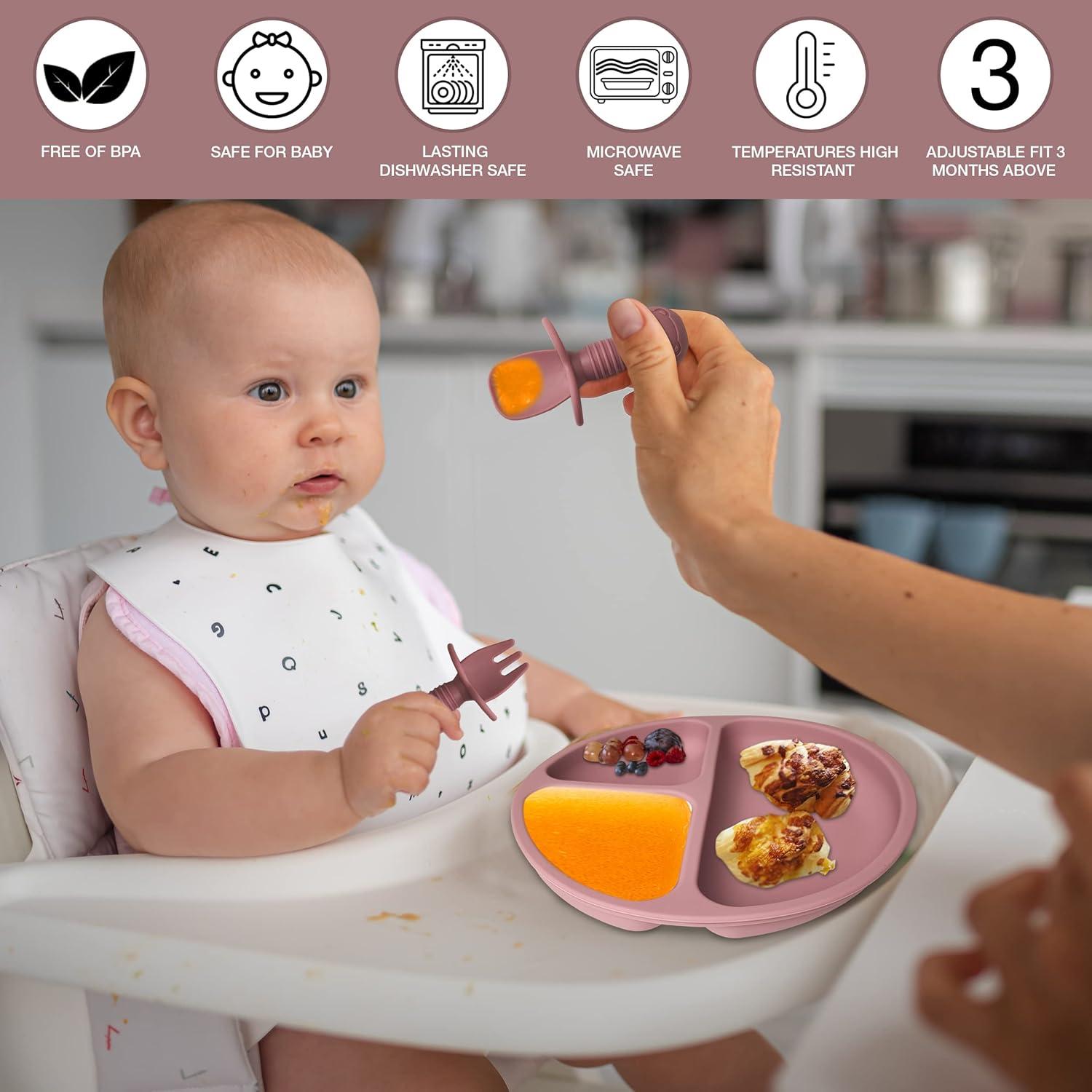 Set de Alimentación para Bebés Rosa - 10 Piezas Silicona