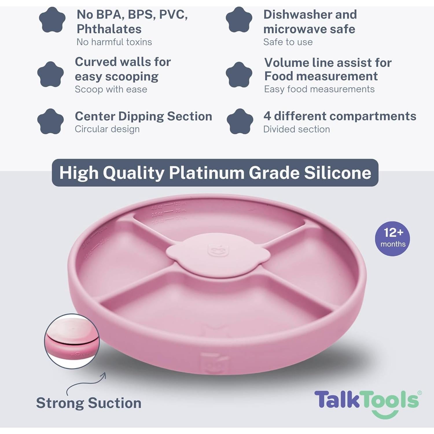 Plato Dividido de Silicona TalkTools para Niños 6+ Meses - Rosa