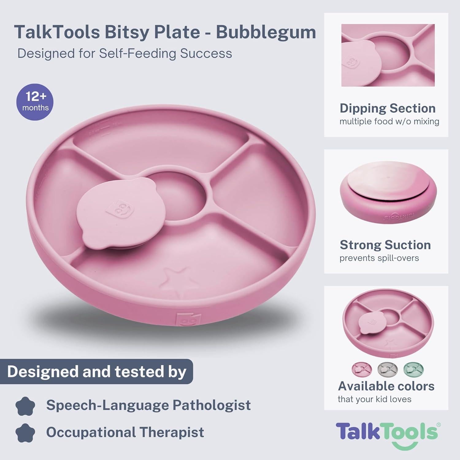 Plato Dividido de Silicona TalkTools para Niños 6+ Meses - Rosa