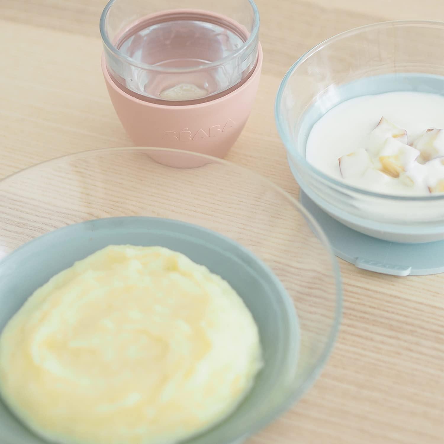 BEABA Set de Comida de Vidrio 3 Piezas Antideslizante Rosa