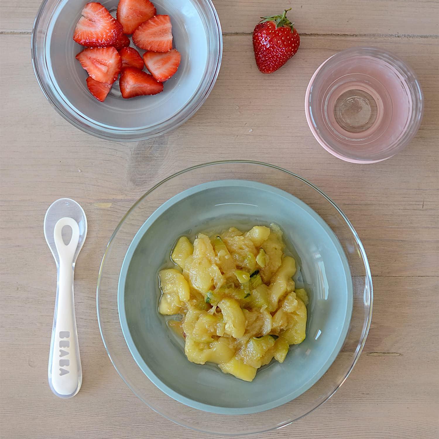 BEABA Set de Comida de Vidrio 3 Piezas Antideslizante Rosa