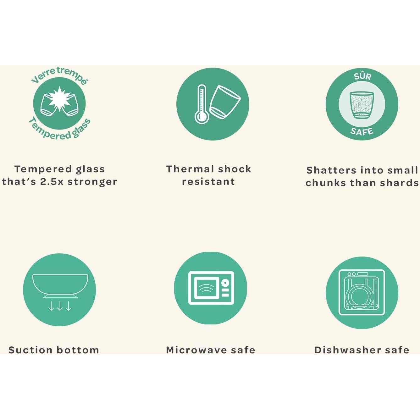 BEABA Set de Comida de Vidrio 3 Piezas Antideslizante Rosa