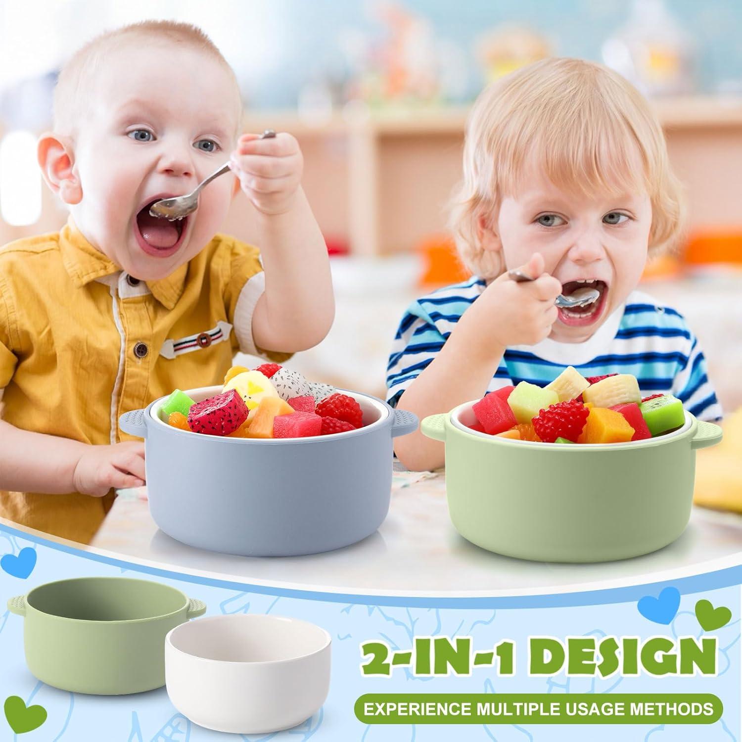 Cuencos de Porcelana para Niños Domensi 2 Piezas con Silicona