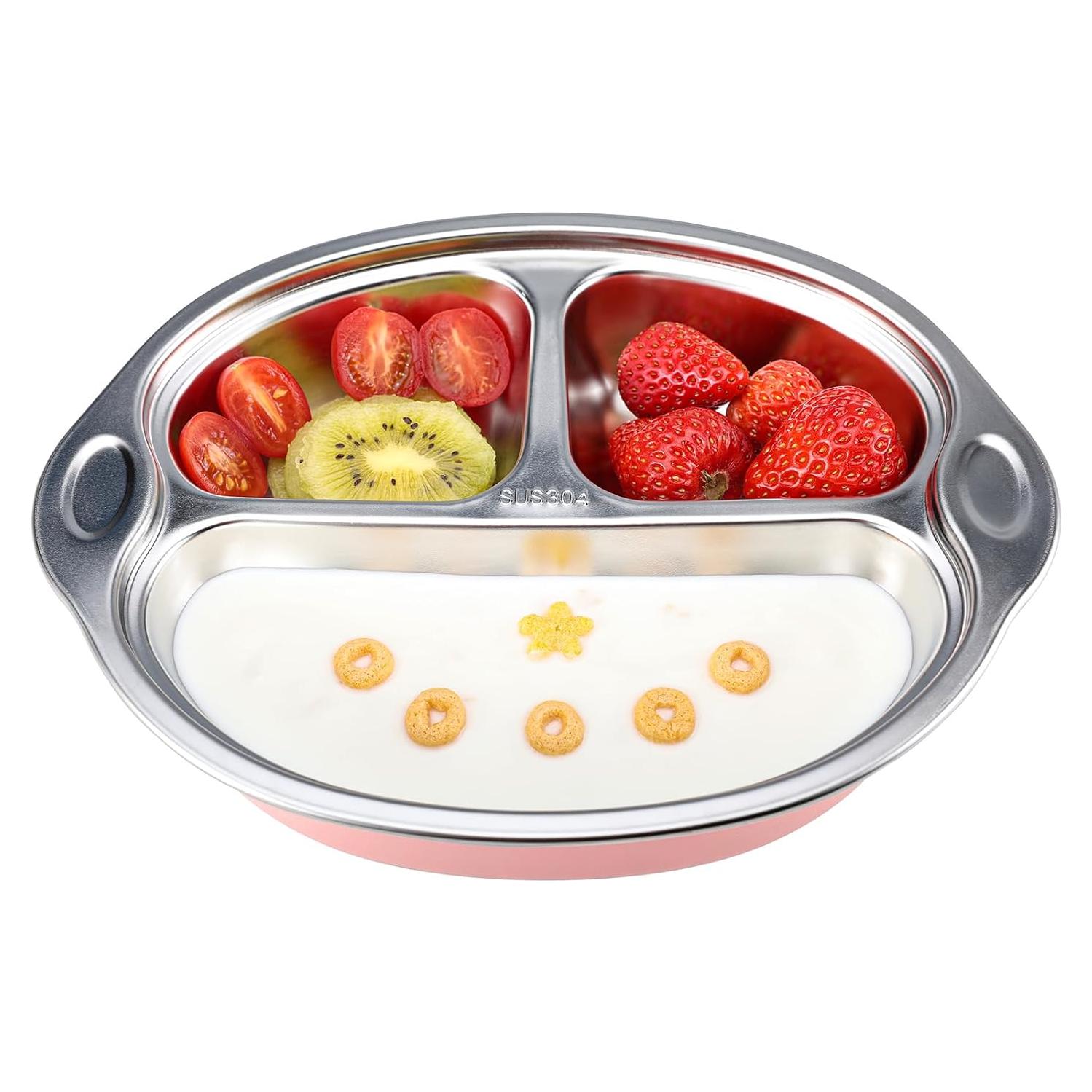 Plato Dividido MR. CHOU de Acero Inoxidable para Niños Rosa