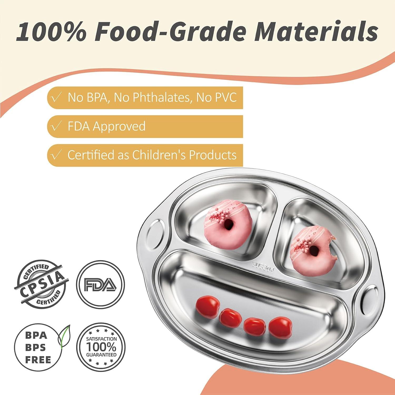 Plato Dividido MR. CHOU de Acero Inoxidable para Niños Rosa