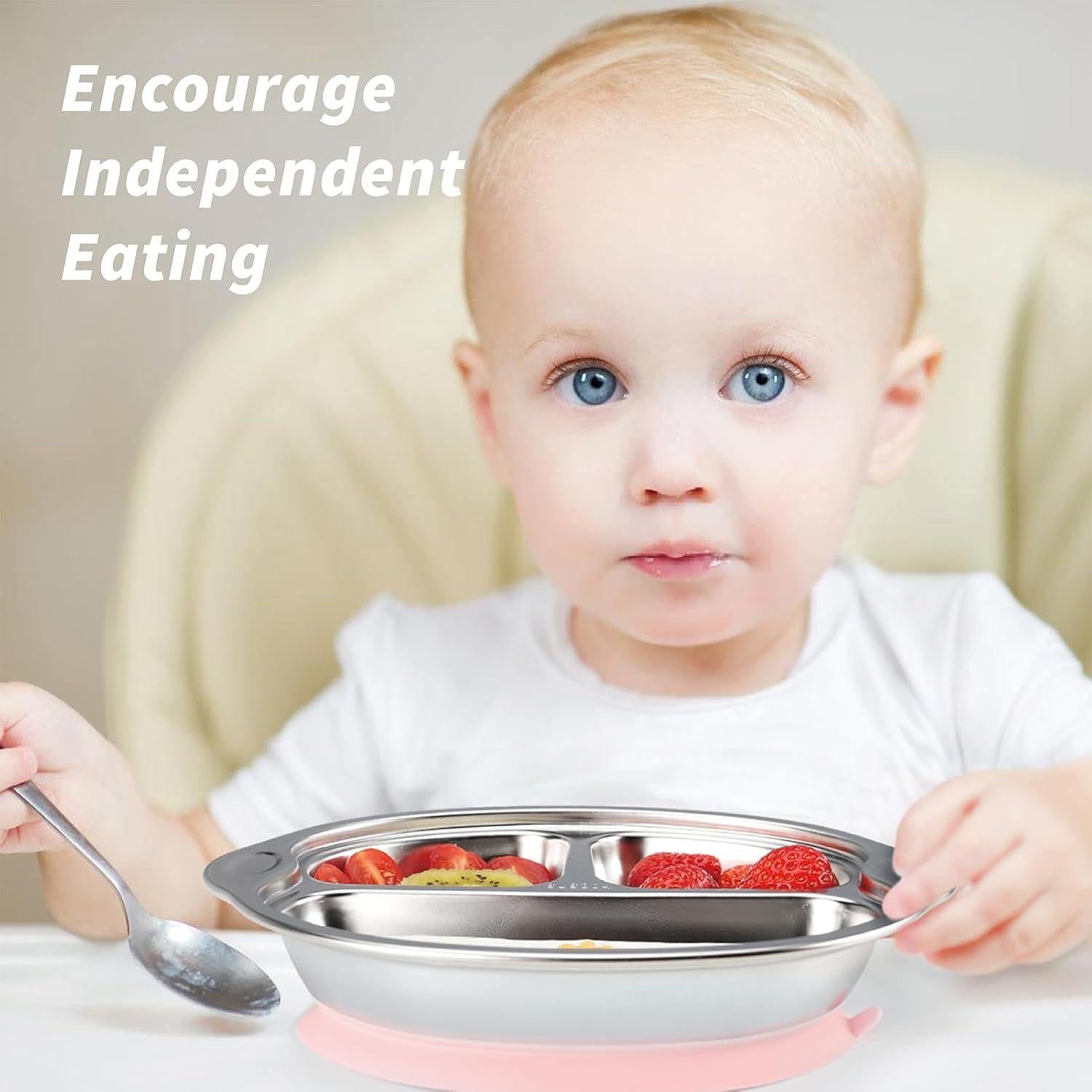 Plato Dividido MR. CHOU de Acero Inoxidable para Niños Rosa