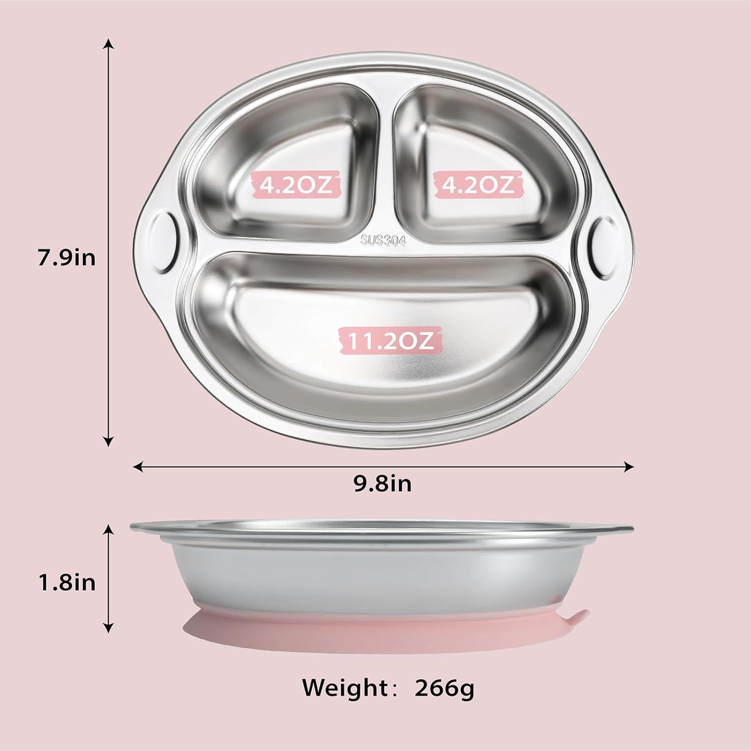 Plato Dividido MR. CHOU de Acero Inoxidable para Niños Rosa