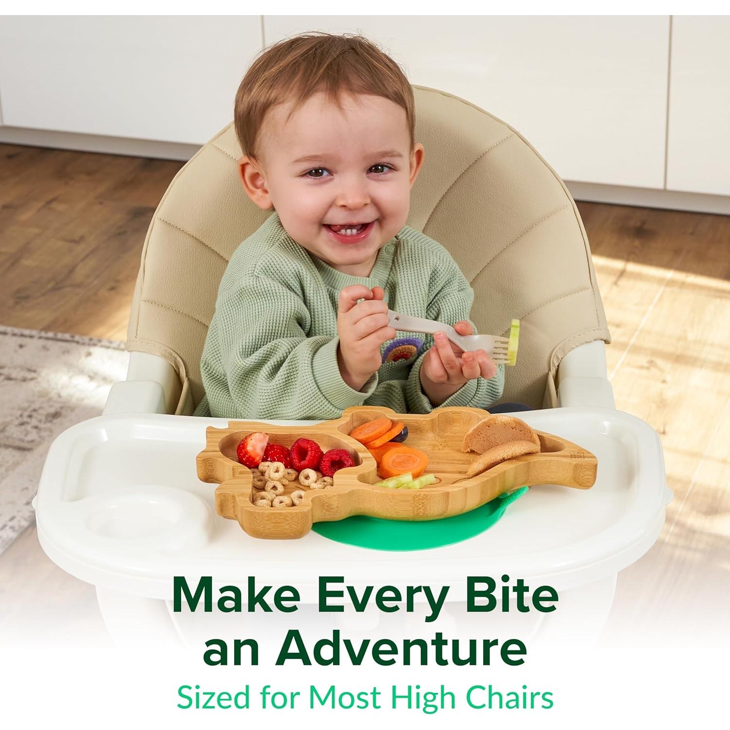 Plato de Succión de Bambú BamBamKidz Dinosaurio Verde