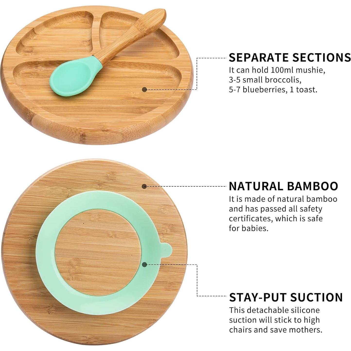 Set de Alimentación para Bebés HI BABY MONMENT - Plato y Cuenco de Bambú con Succión
