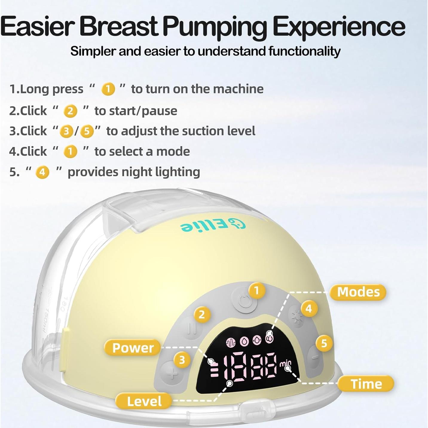 Bomba de Pecho Portátil Ellie Manos Libres Doble Flange 4 Modos
