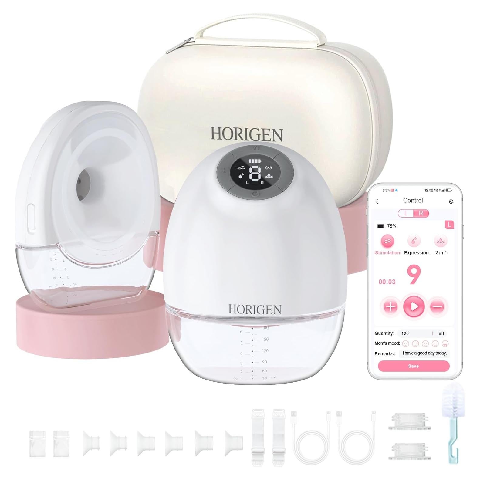 Extractor de Leche Materna Portátil HORIGEN E4, 3 Modos, 9 Niveles, Silencioso