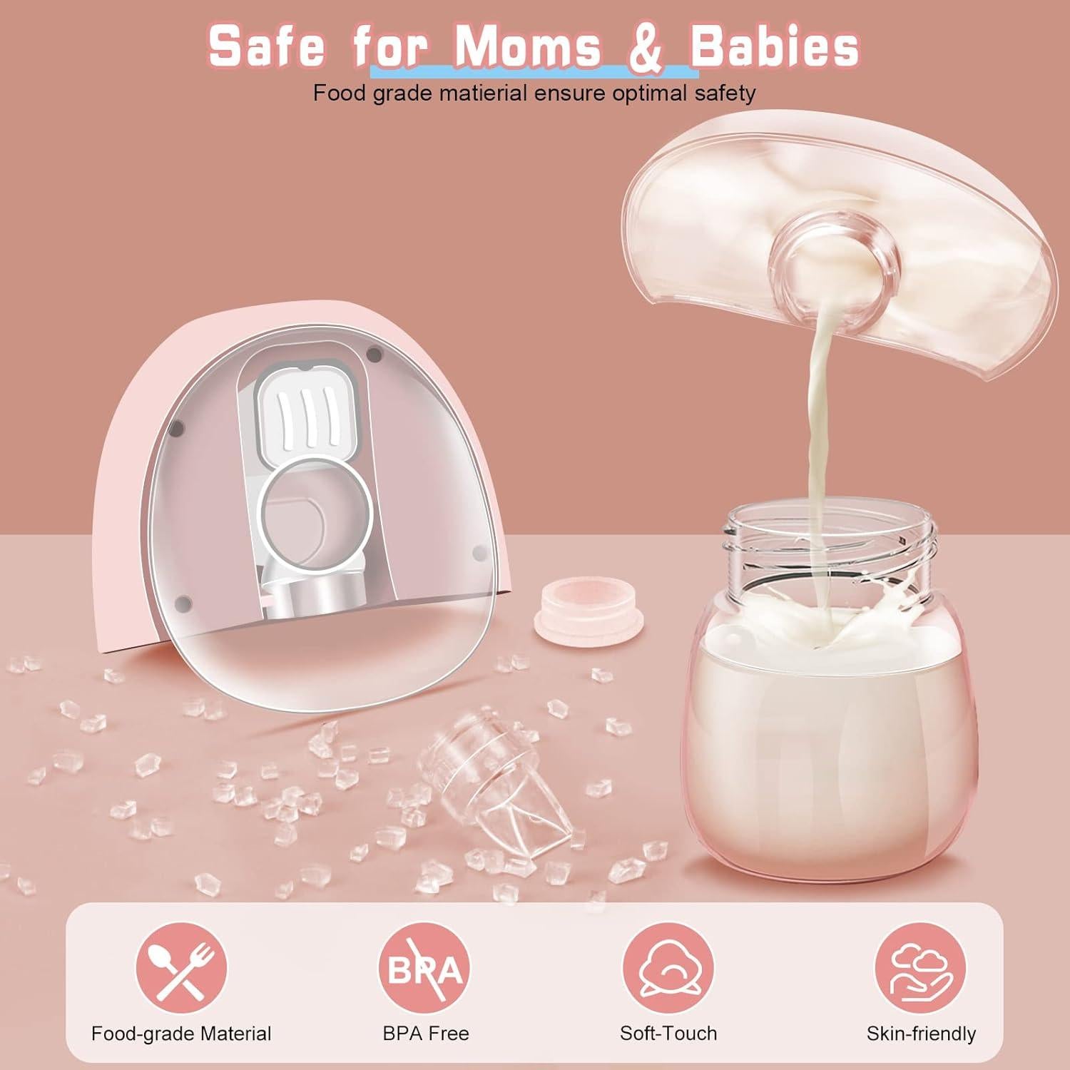 Extractor de Leche Materna Eléctrico Hfuear S19 Rosa 4 Modos