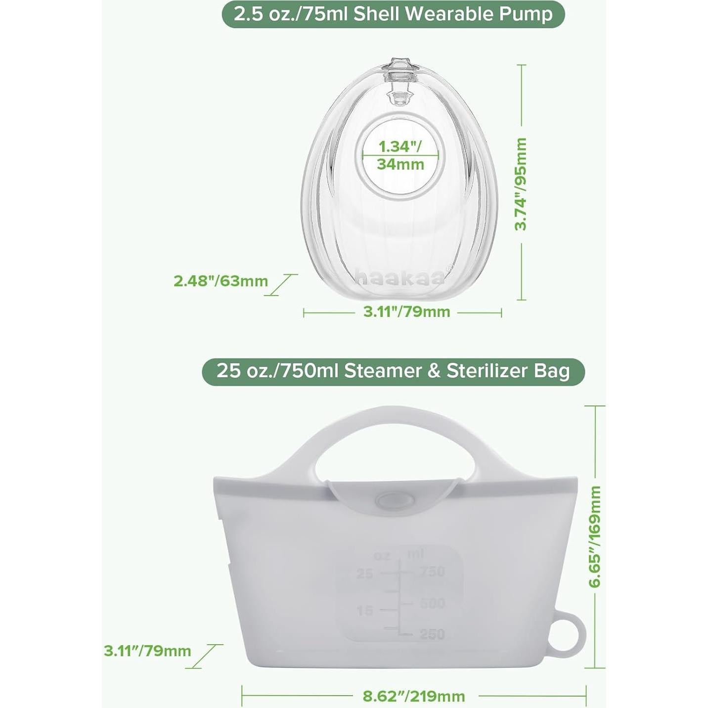 Bomba de Pecho Silicona Haakaa 75ml + Bolsa Esterilización