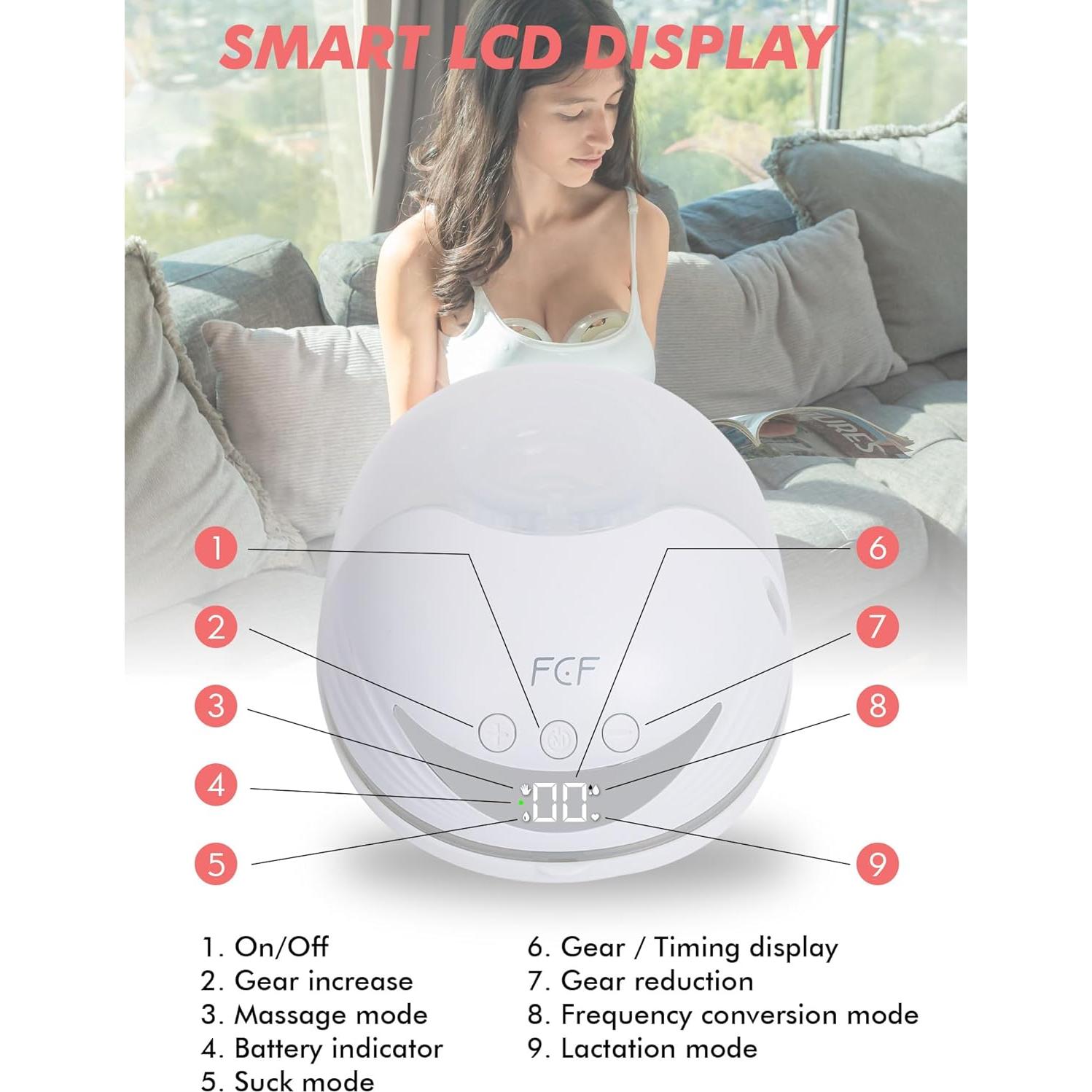 Extractor de Leche Eléctrico FCF E1 - Manos Libres, 4 Modos, 12 Niveles, 2 Paquete, Blanco