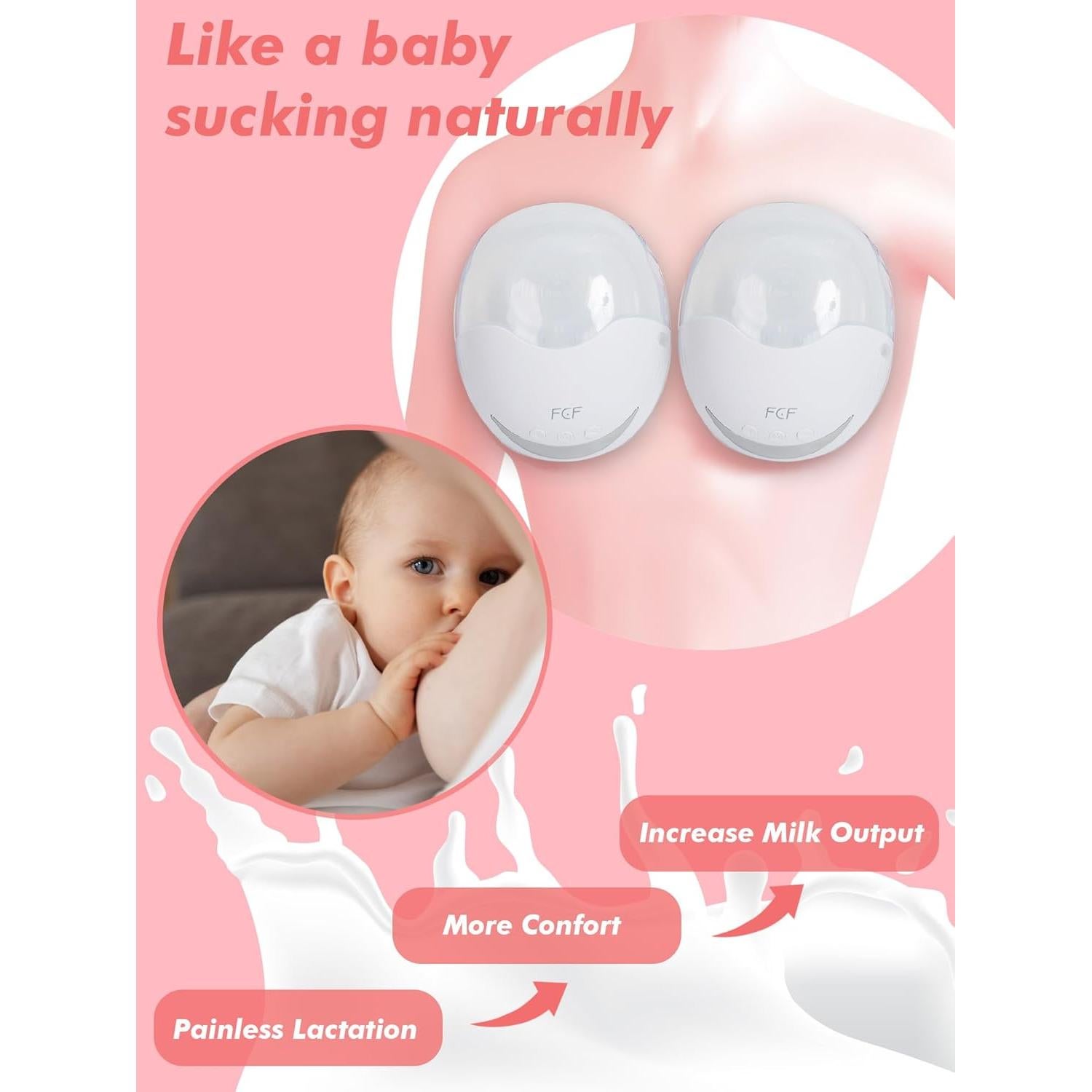 Extractor de Leche Eléctrico FCF E1 - Manos Libres, 4 Modos, 12 Niveles, 2 Paquete, Blanco