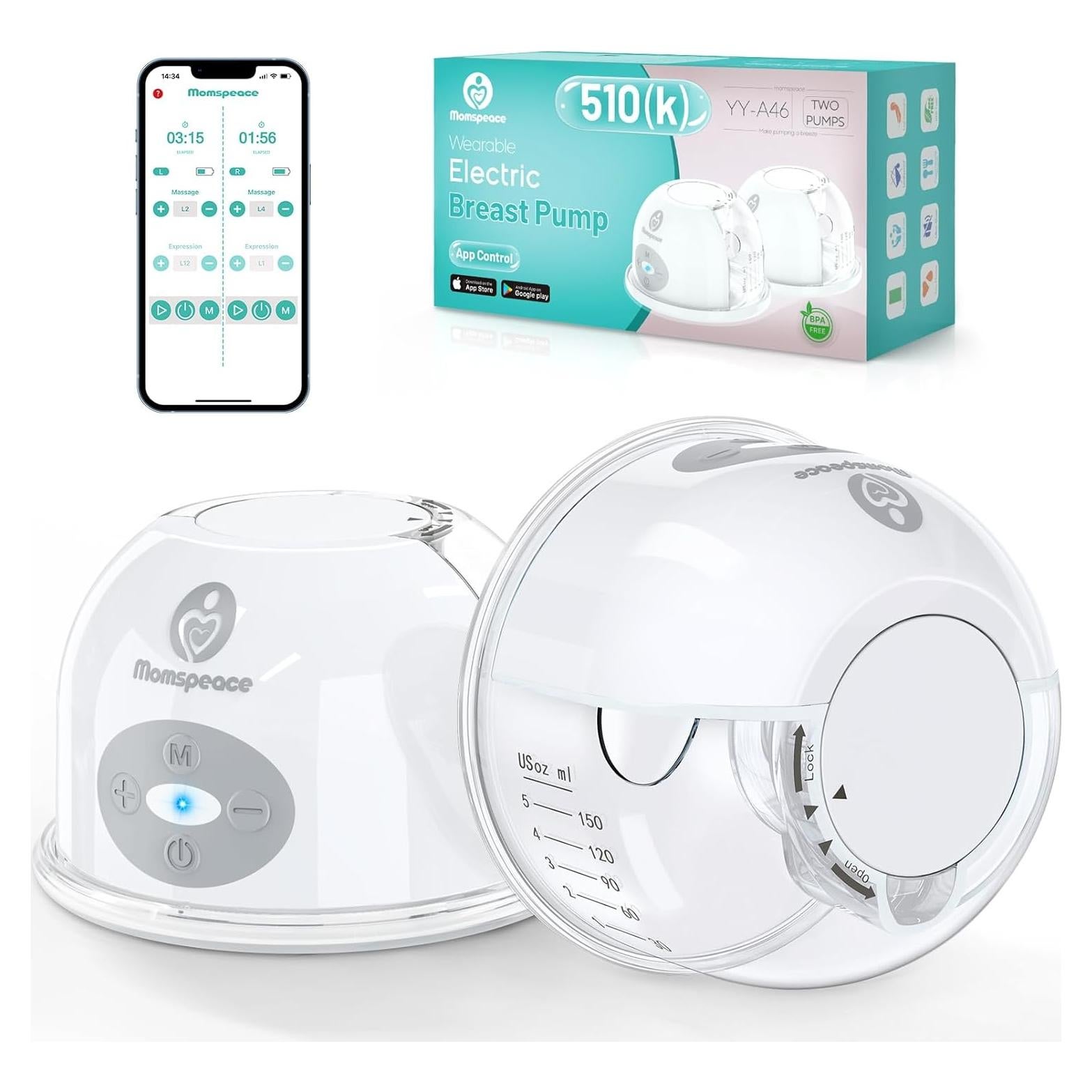 Extractor de Leche Eléctrico Momspeace Portátil Sin Manos 24mm