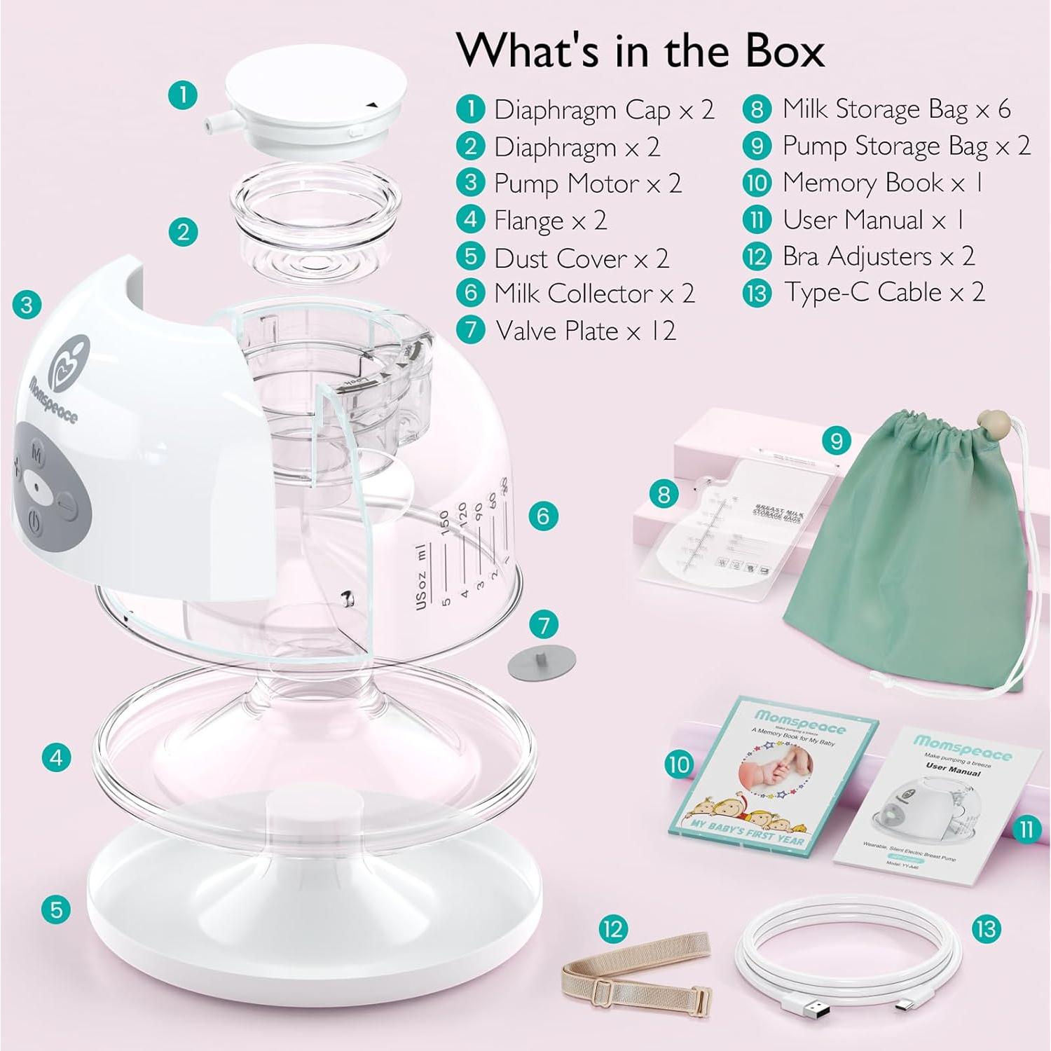 Extractor de Leche Eléctrico Momspeace Portátil Sin Manos 24mm