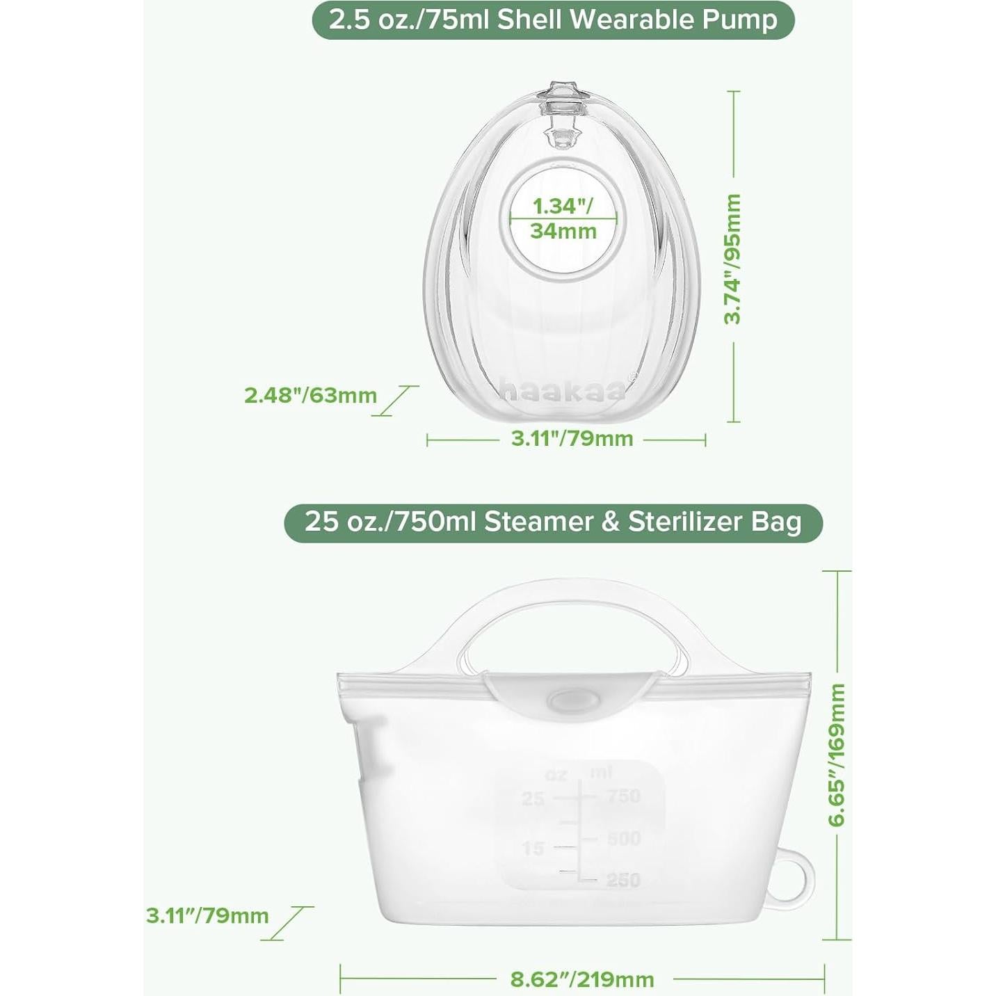 Bomba de Pecho Silicona Haakaa 75ml 2-Pack + Bolsa Esterilización