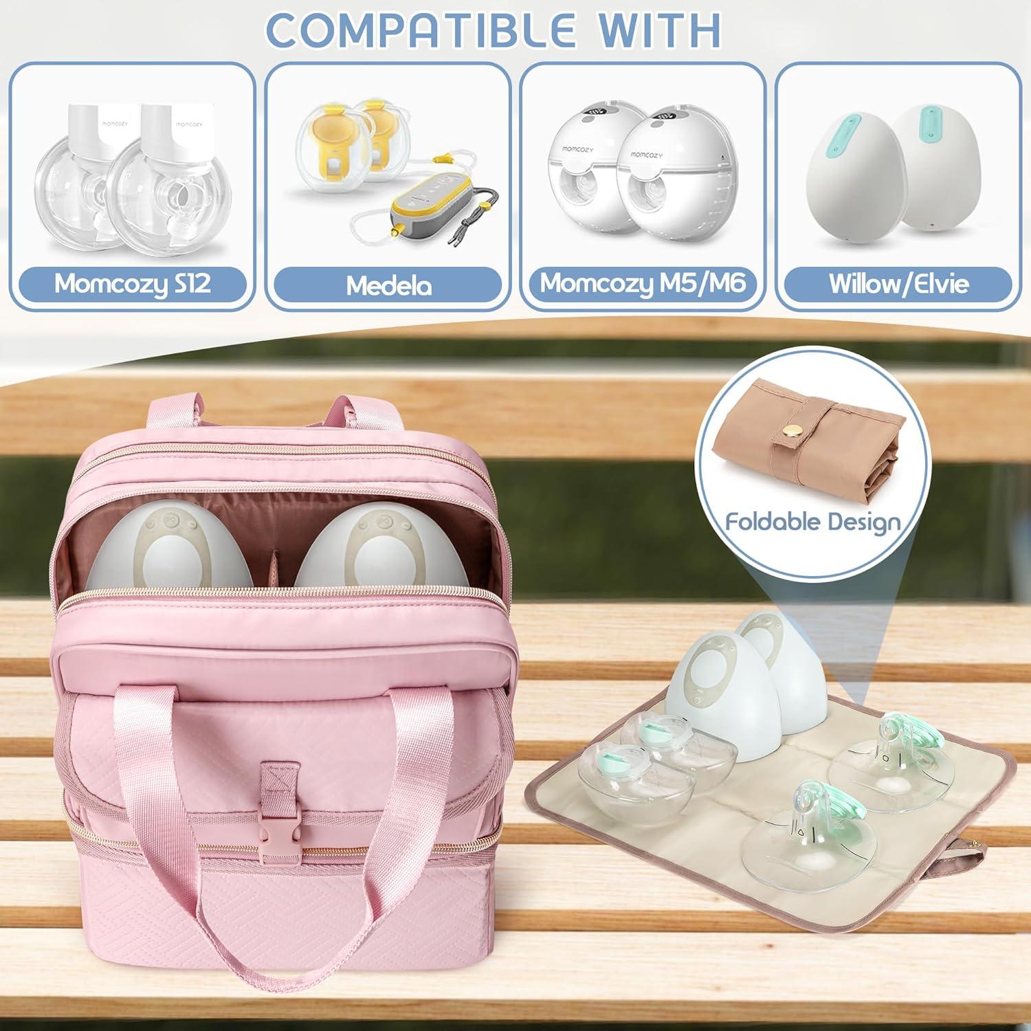 Bolsa de Extractor de Leche Fasrom Rosa con Enfriador y Compartimentos