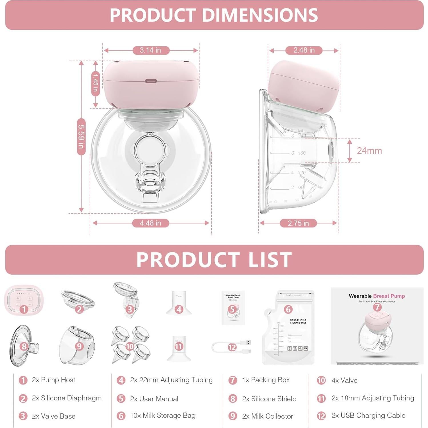 Bomba de Pecho Eléctrica Portátil Besunny, 3 Modos, 10 Niveles, Flanges 18-24mm
