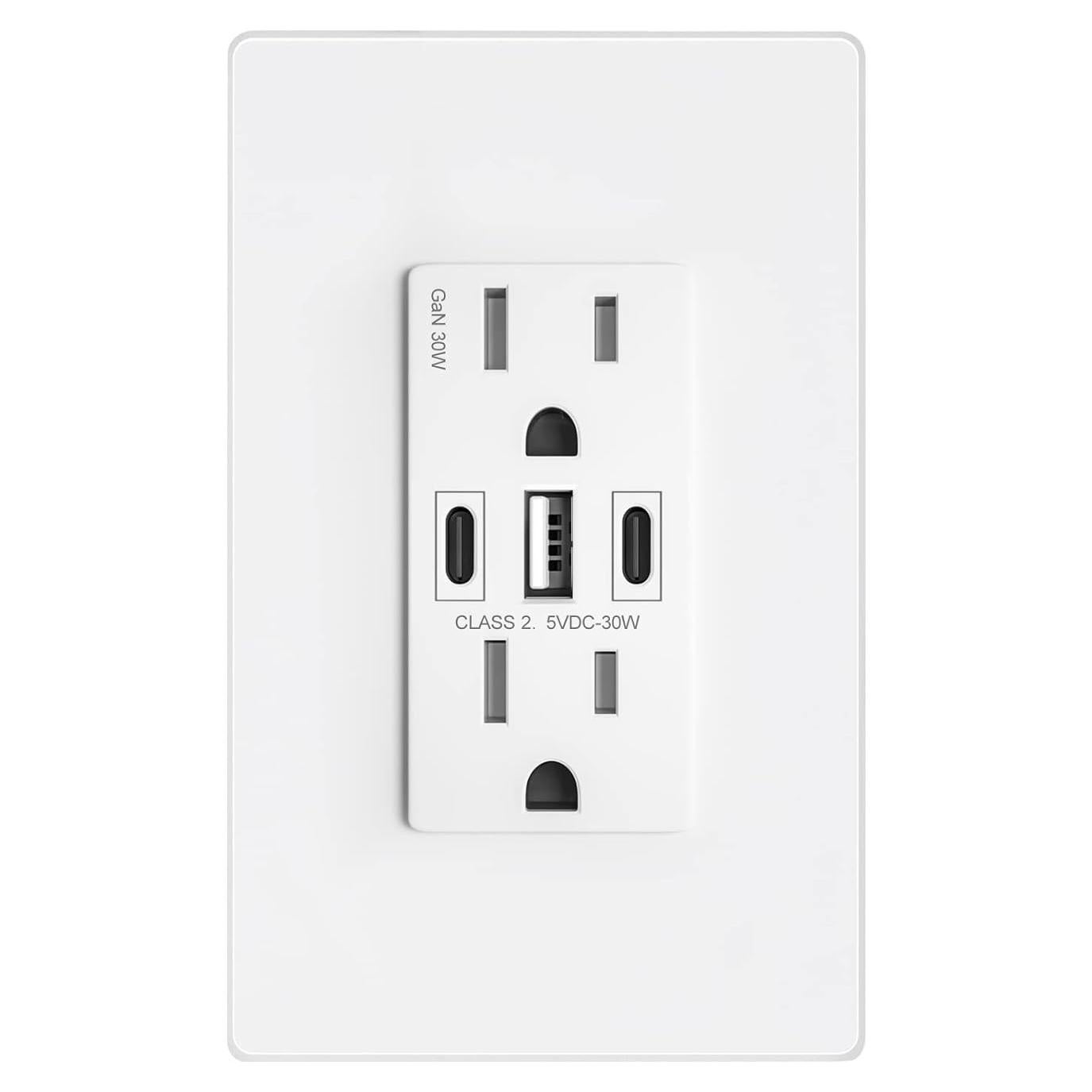 Cargador de Pared USB 30W Amerisense 15A 3 Puertos Blanco