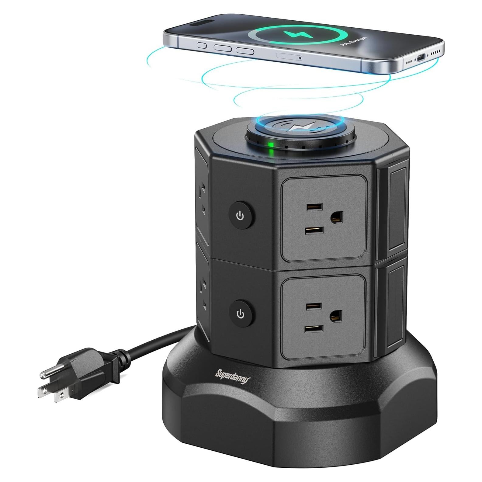 Torre de Regletas de Poder SUPERDANNY 8AC 2USB-A 2USB-C 1.98m
