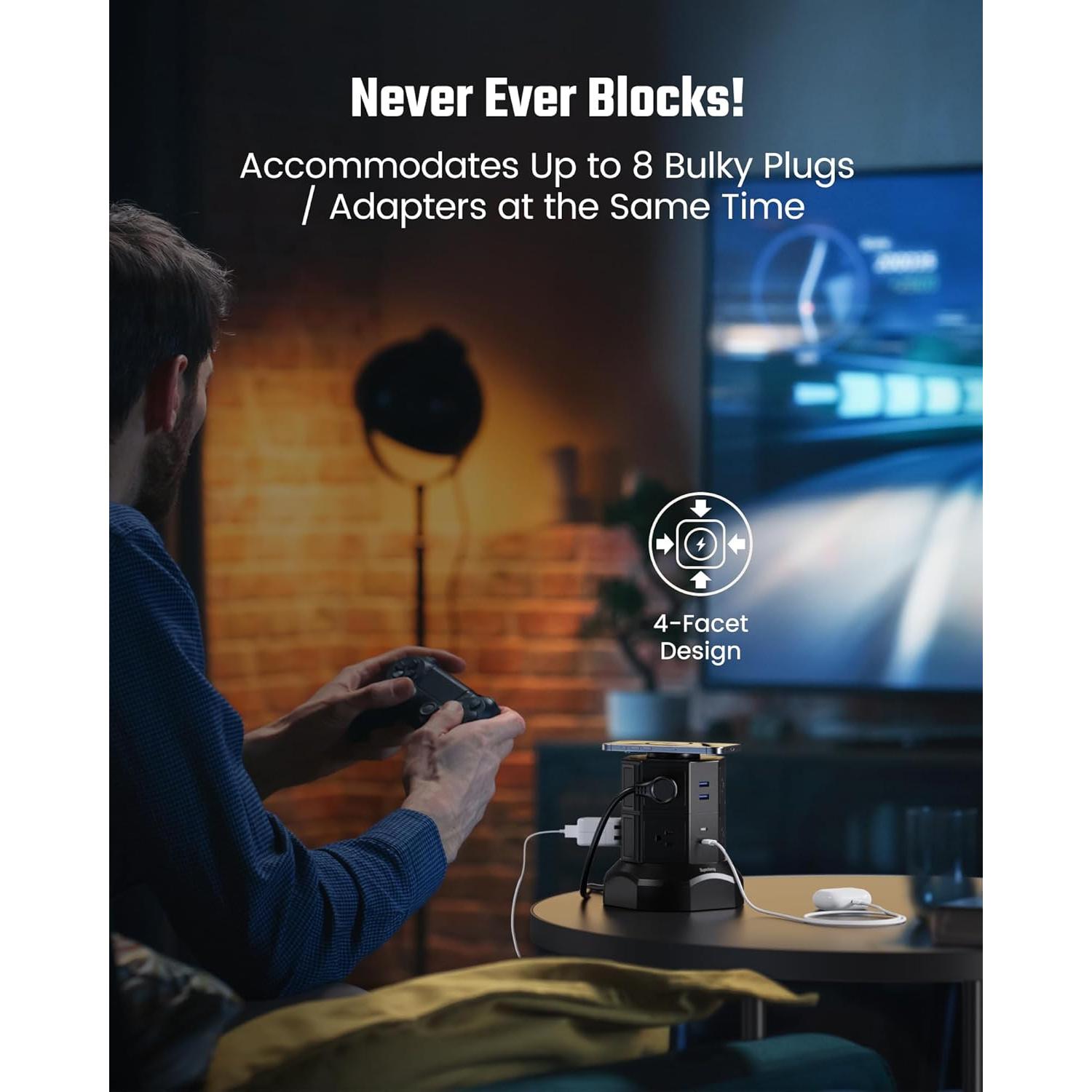 Torre de Regletas de Poder SUPERDANNY 8AC 2USB-A 2USB-C 1.98m