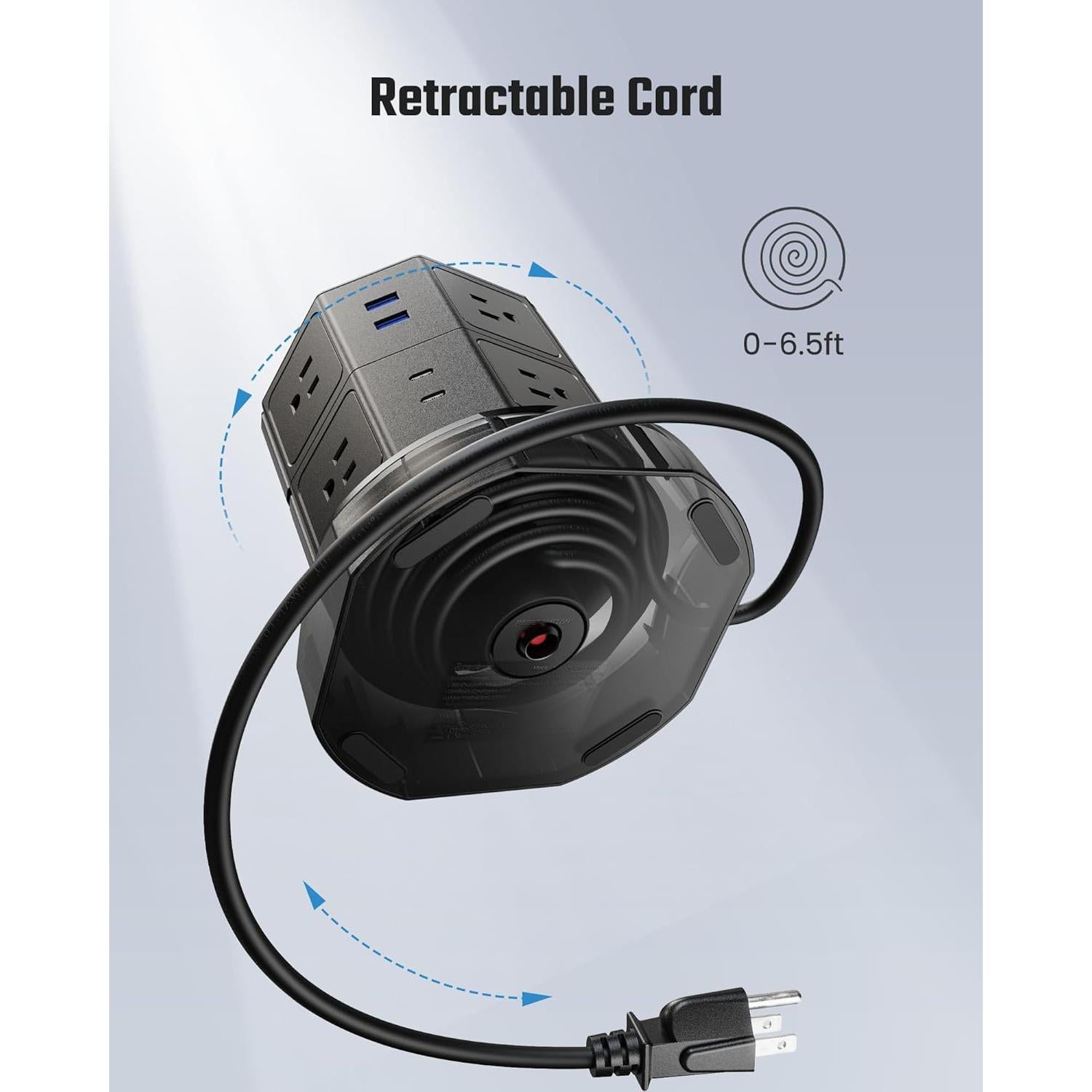 Torre de Regletas de Poder SUPERDANNY 8AC 2USB-A 2USB-C 1.98m