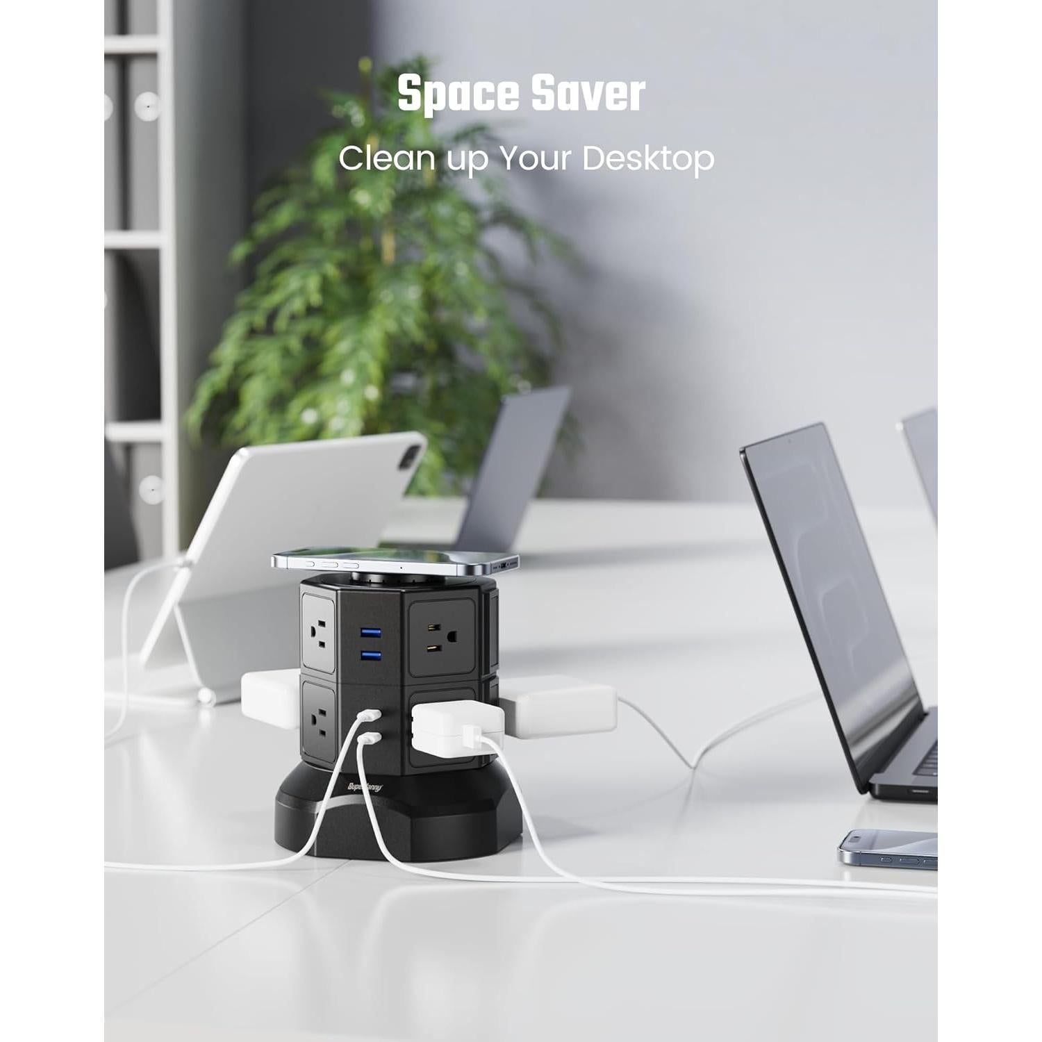 Torre de Regletas de Poder SUPERDANNY 8AC 2USB-A 2USB-C 1.98m