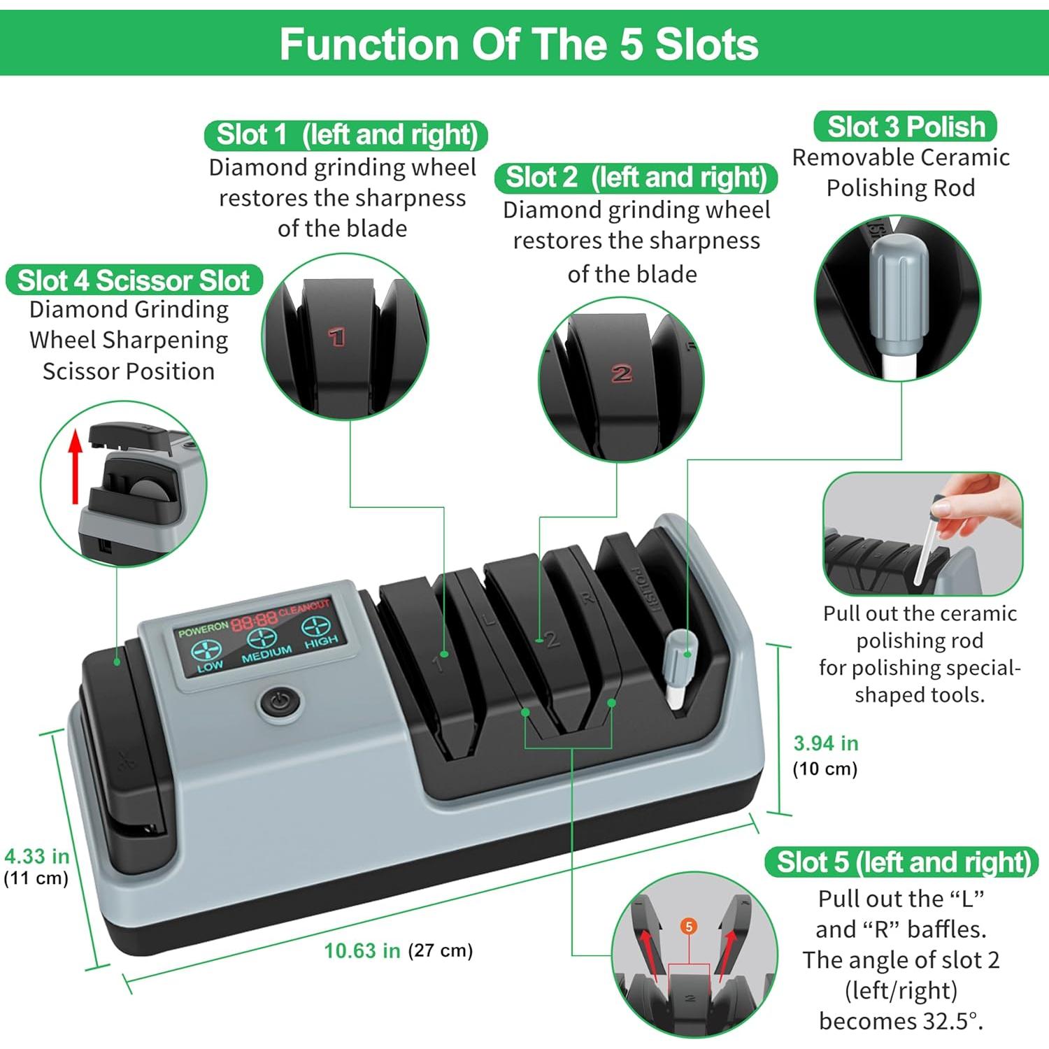 Afilador de cuchillos eléctrico 5 en 1 YOORLEAY - 3 velocidades