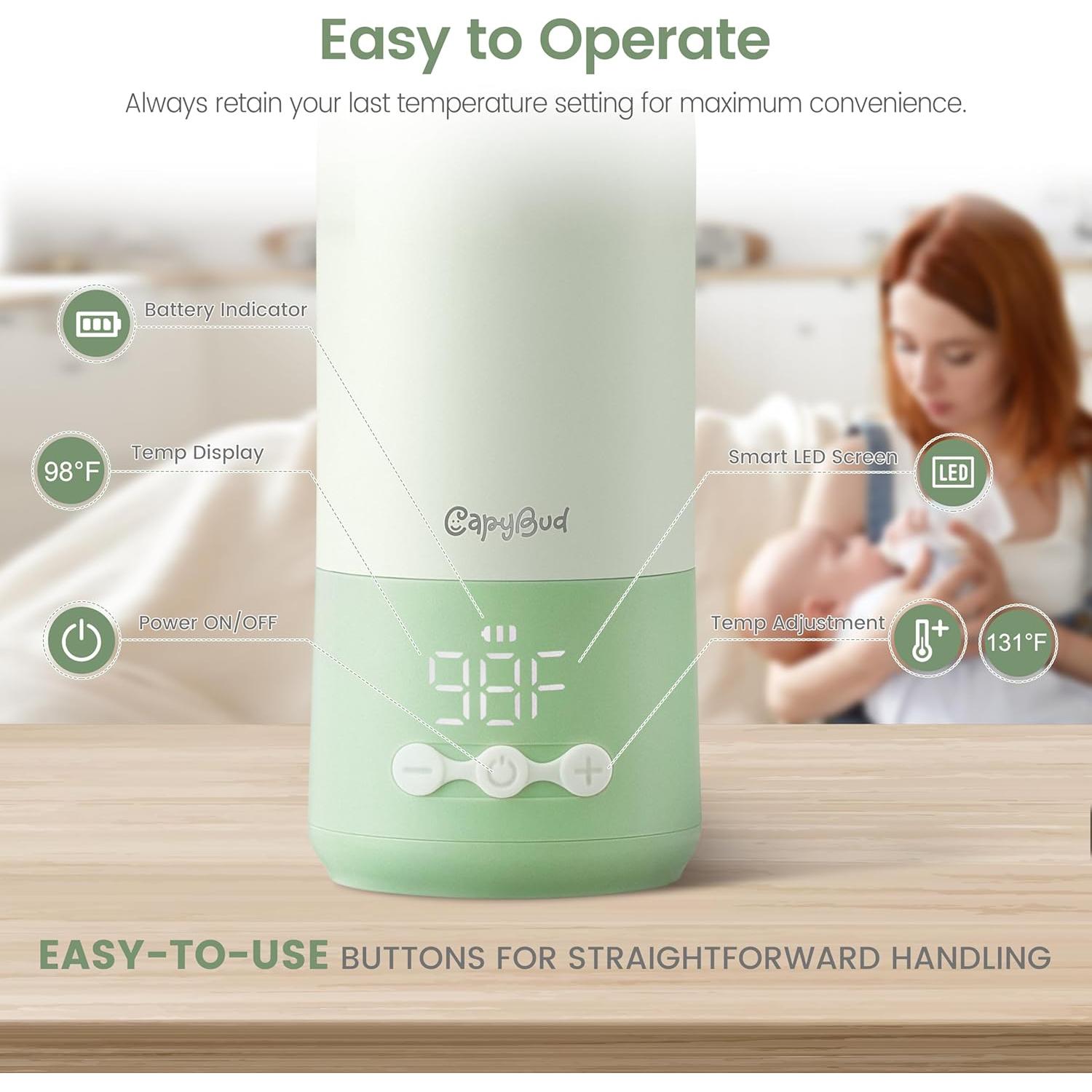 Calentador de Botellas Portátil CapyBud 9000mAh 5 Niveles Temperatura