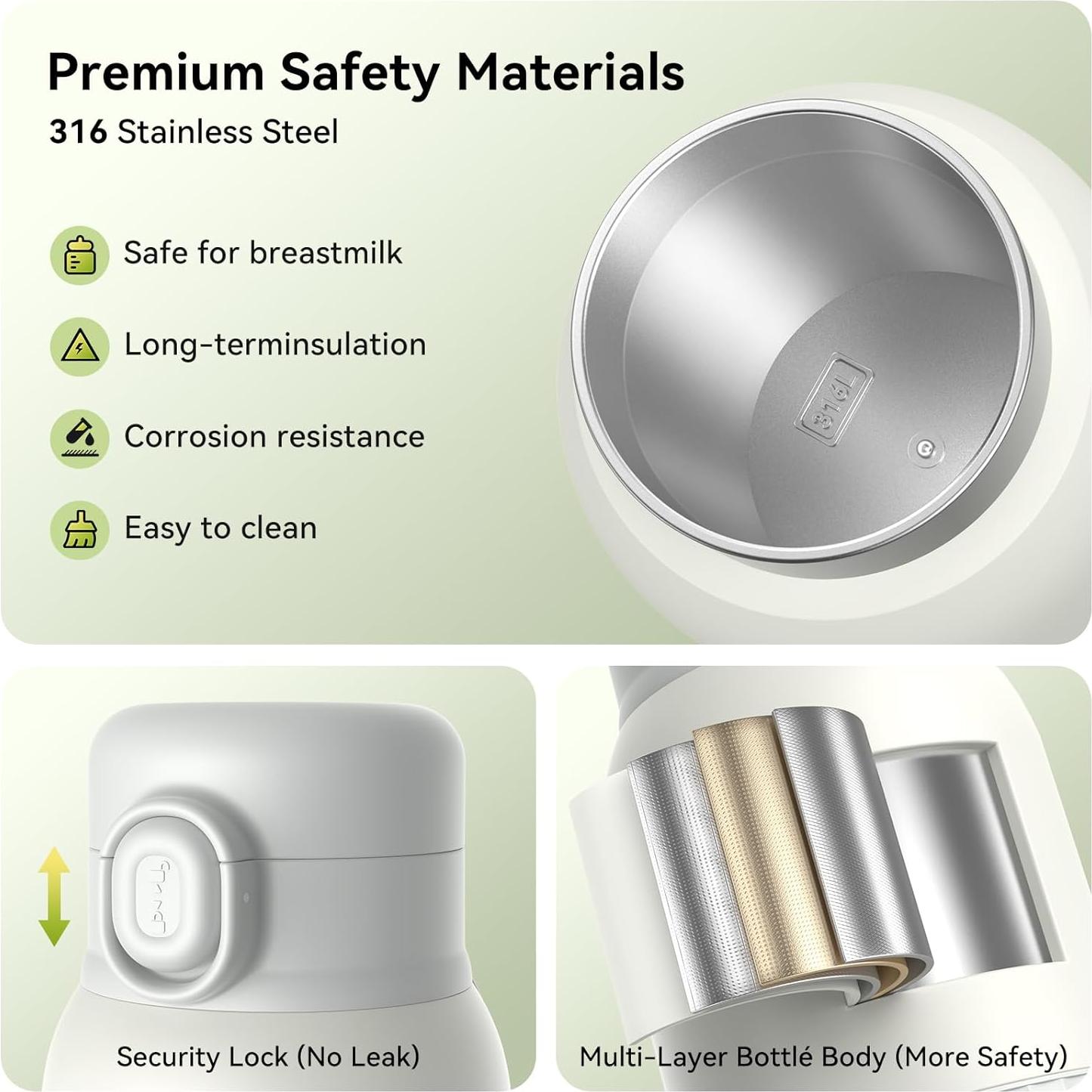 Calentador de Botellas Portátil Gris Claro - 381 ml, Rápido y Seguro