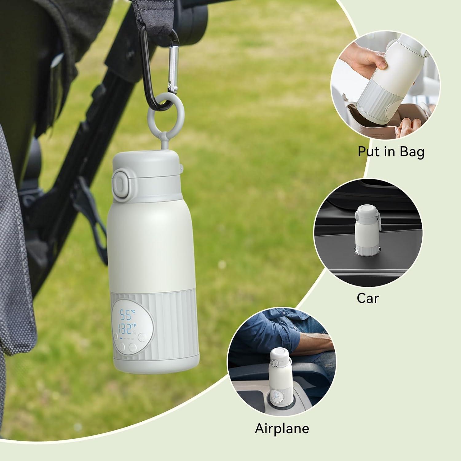 Calentador de Botellas Portátil Gris Claro - 381 ml, Rápido y Seguro