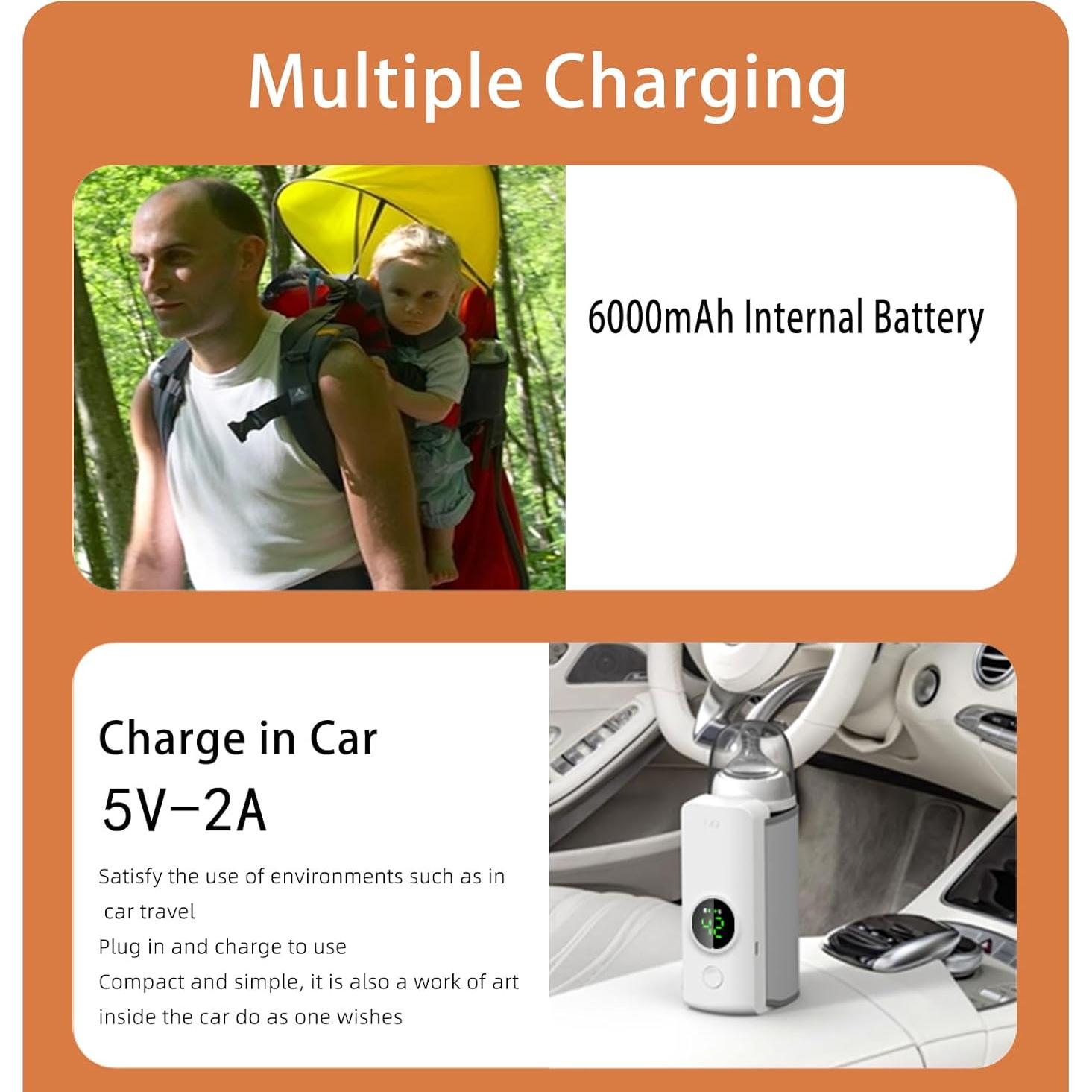 Calentador de Botellas de Bebé Portátil 6000mAh Control Temperatura