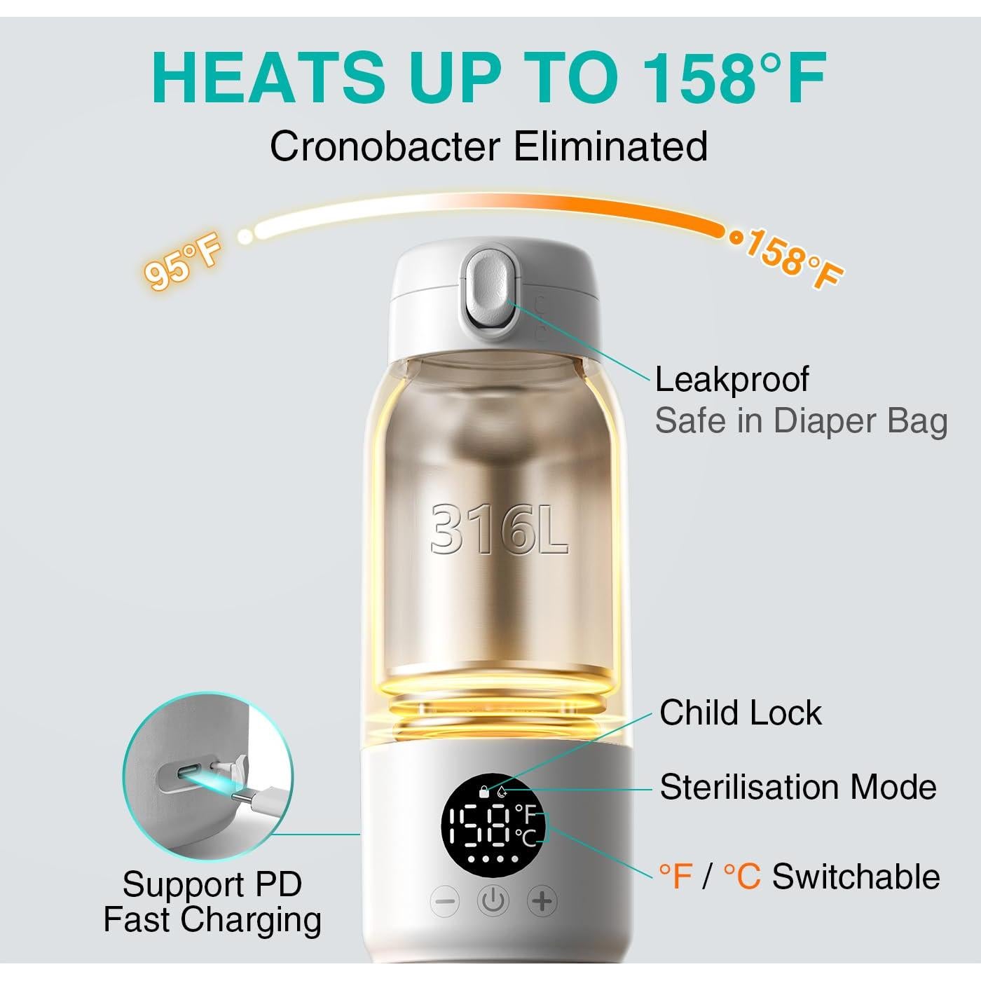 Calentador de Botellas Portátil Koalababy 500ml Acero Inoxidable